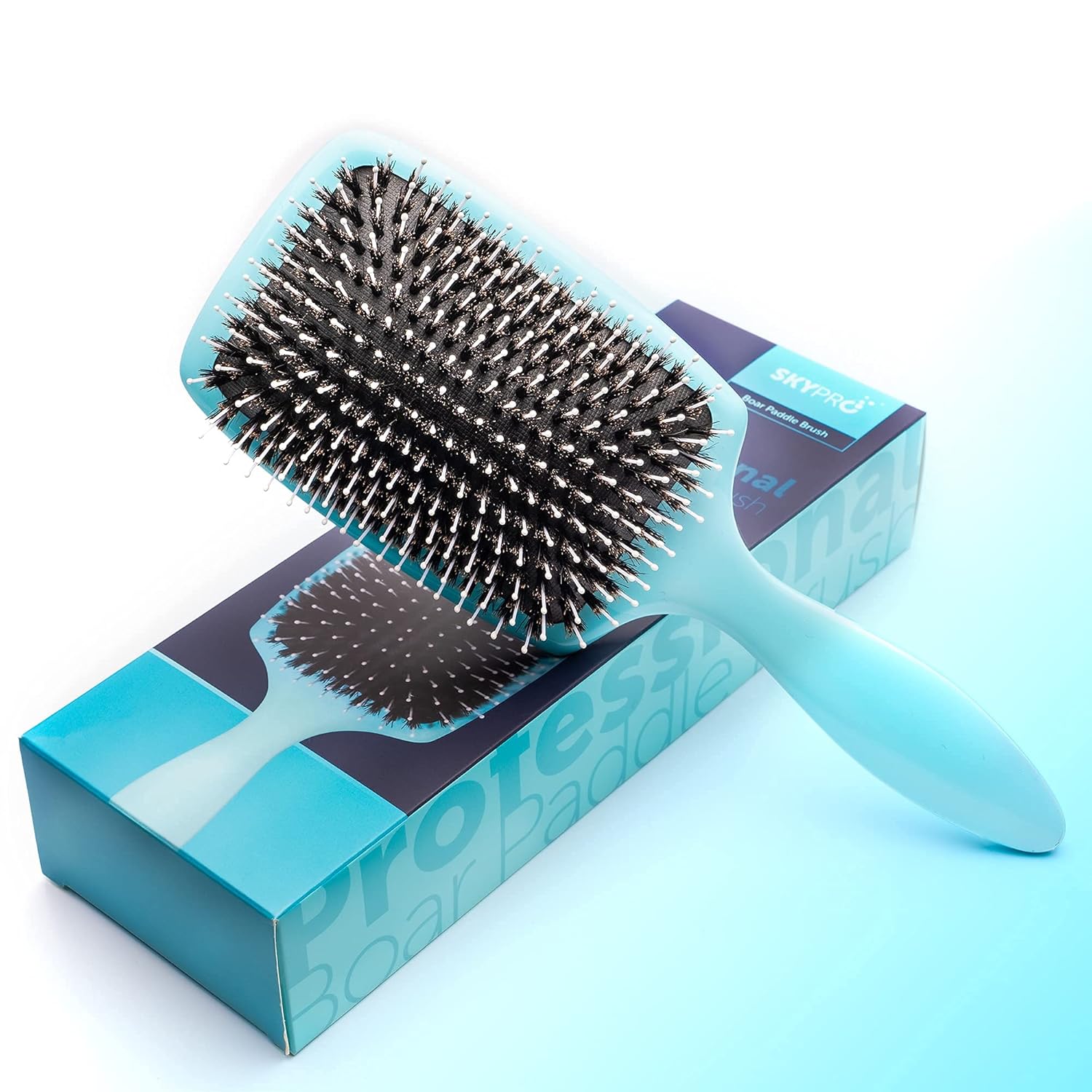 SKYPRO Professional Boar Bristle Paddle Brush – High Density Detangling & Smoothing Brush for All Hair Types
