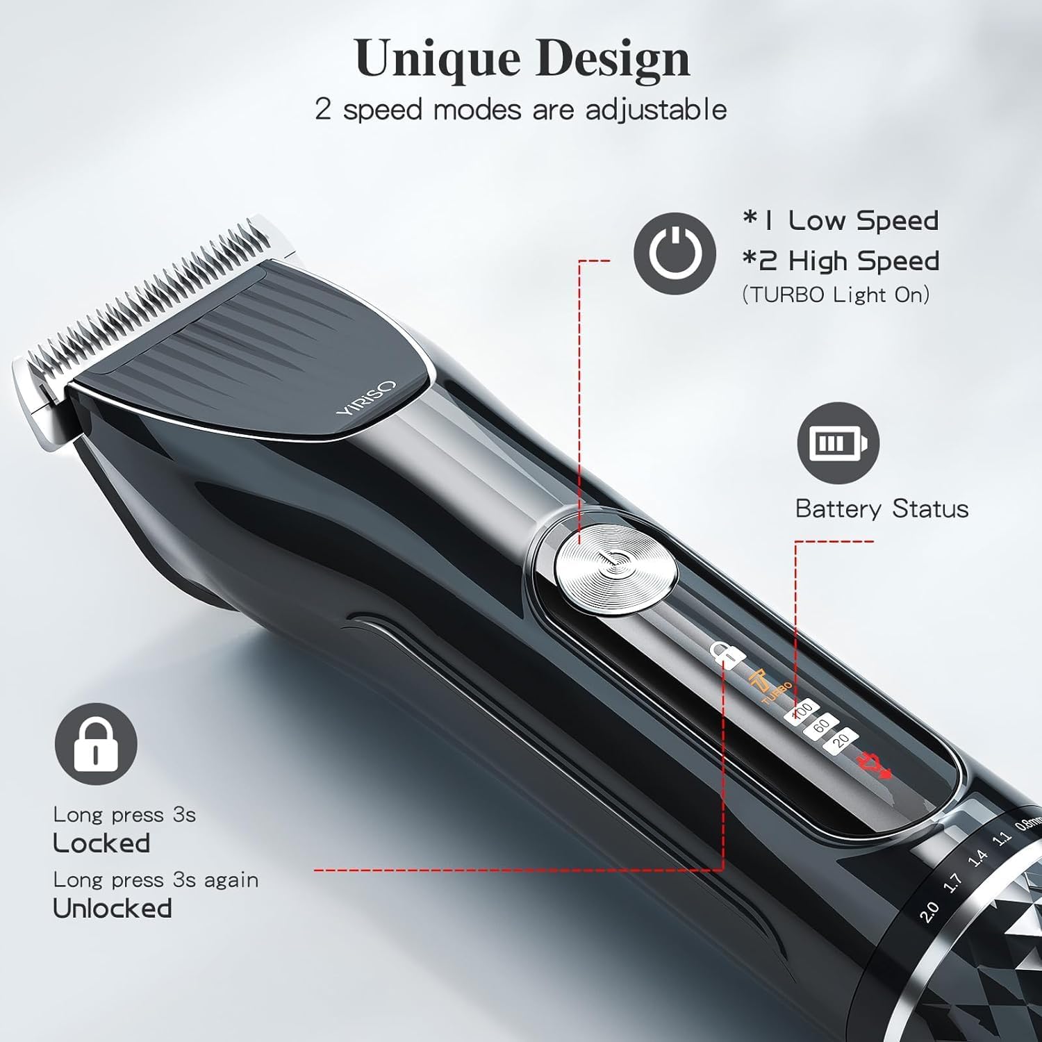 Yiriso Professional Hair Clippers for Men – Waterproof Beard Trimmer with Turbo Power & Adjustable Dial
