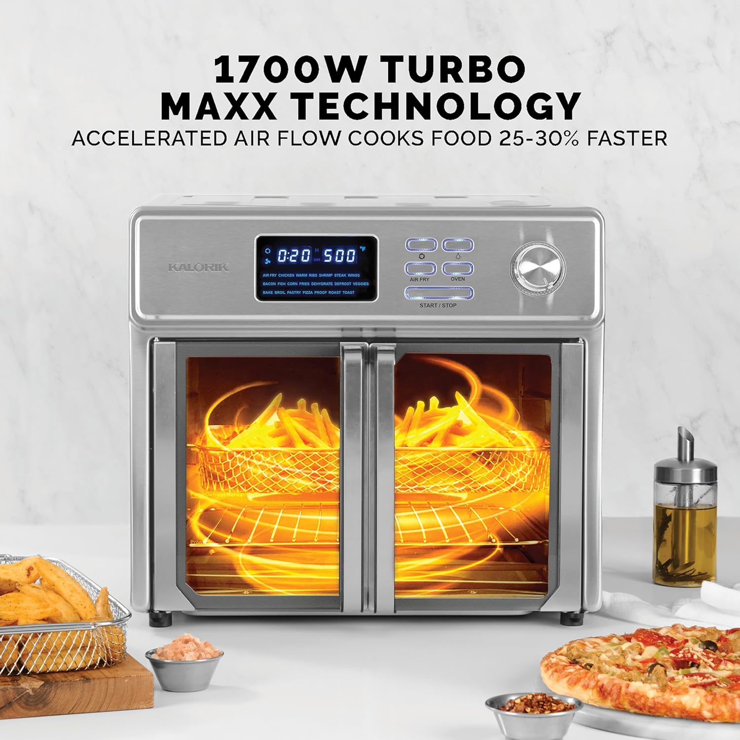 Kalorik MAXX Digital Air Fryer Oven, 26 Quart, 10-in-1 Countertop Toaster Oven & Air Fryer Combo-21 Presets up to 500 degrees, Includes 9 Accessories & Cookbook