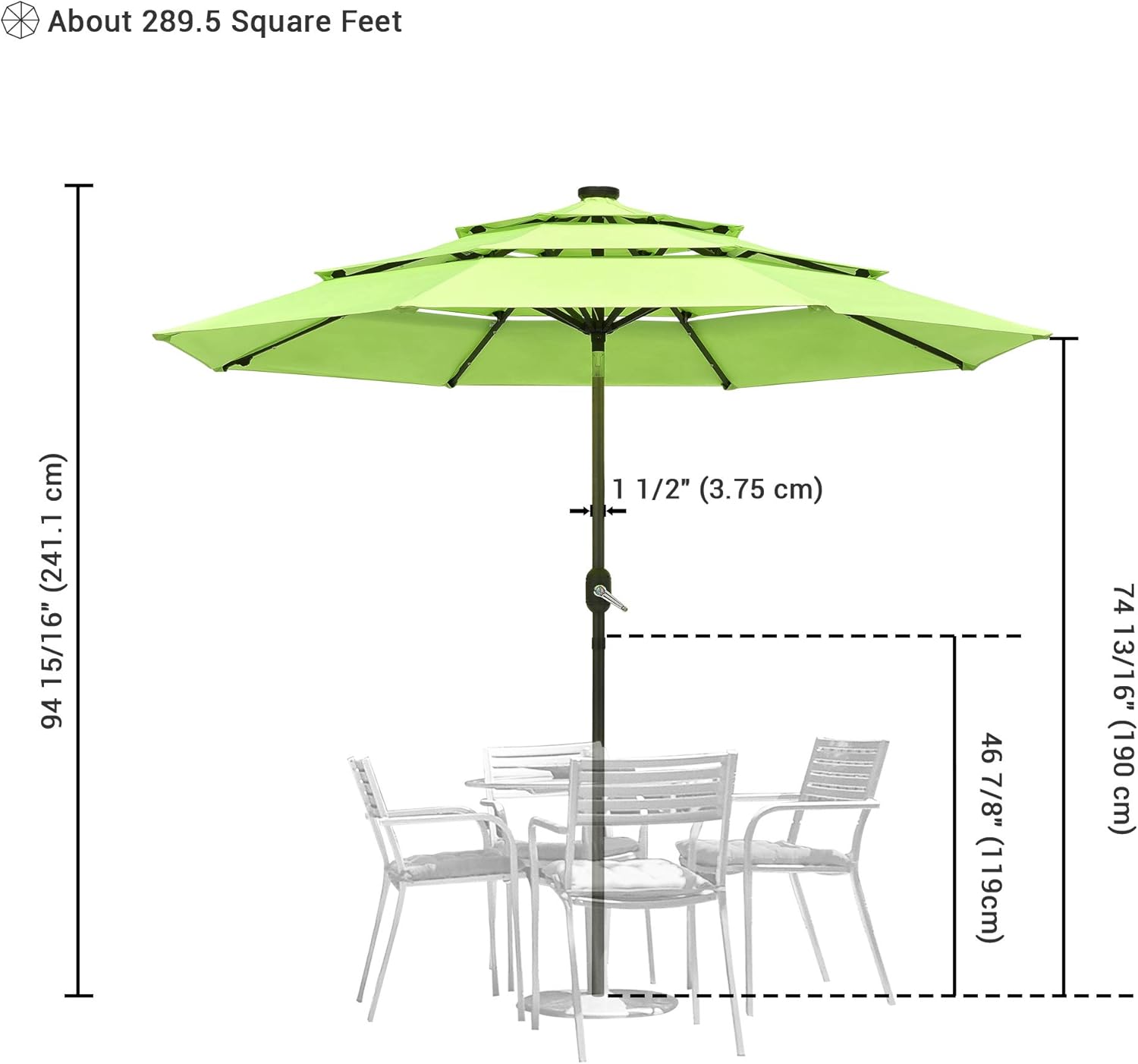 Yescom 9FT 3 Tier UV70+ Solar Powered LED Patio Umbrella with Crank Tilt Button, Apple Green
