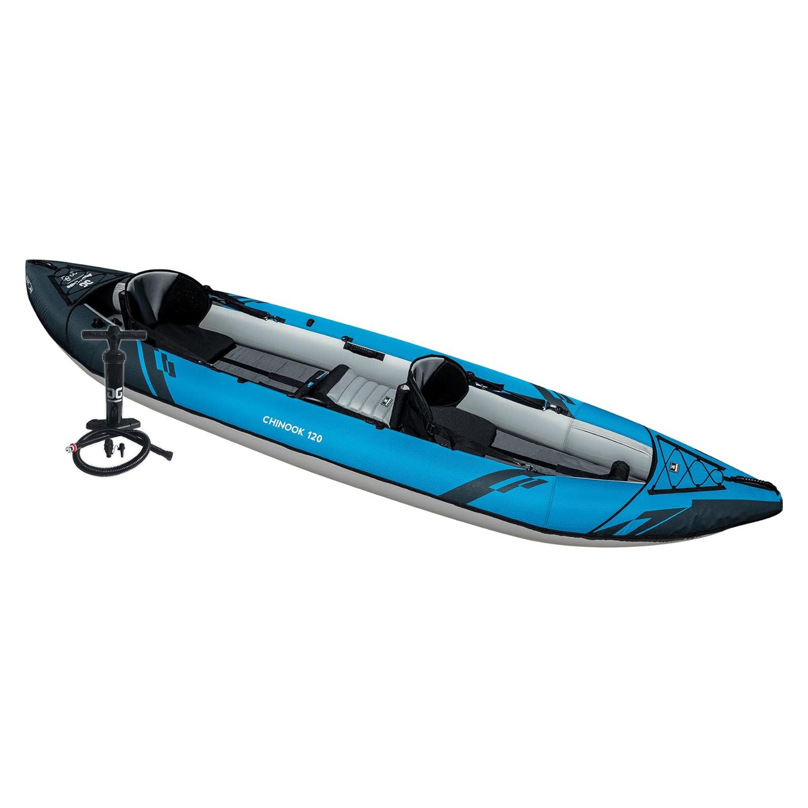 (Pump NOT included) AQUAGLIDE Chinook 120 Inflatable Kayak Kit – 1-2 Person, Packable & Pet-Friendly