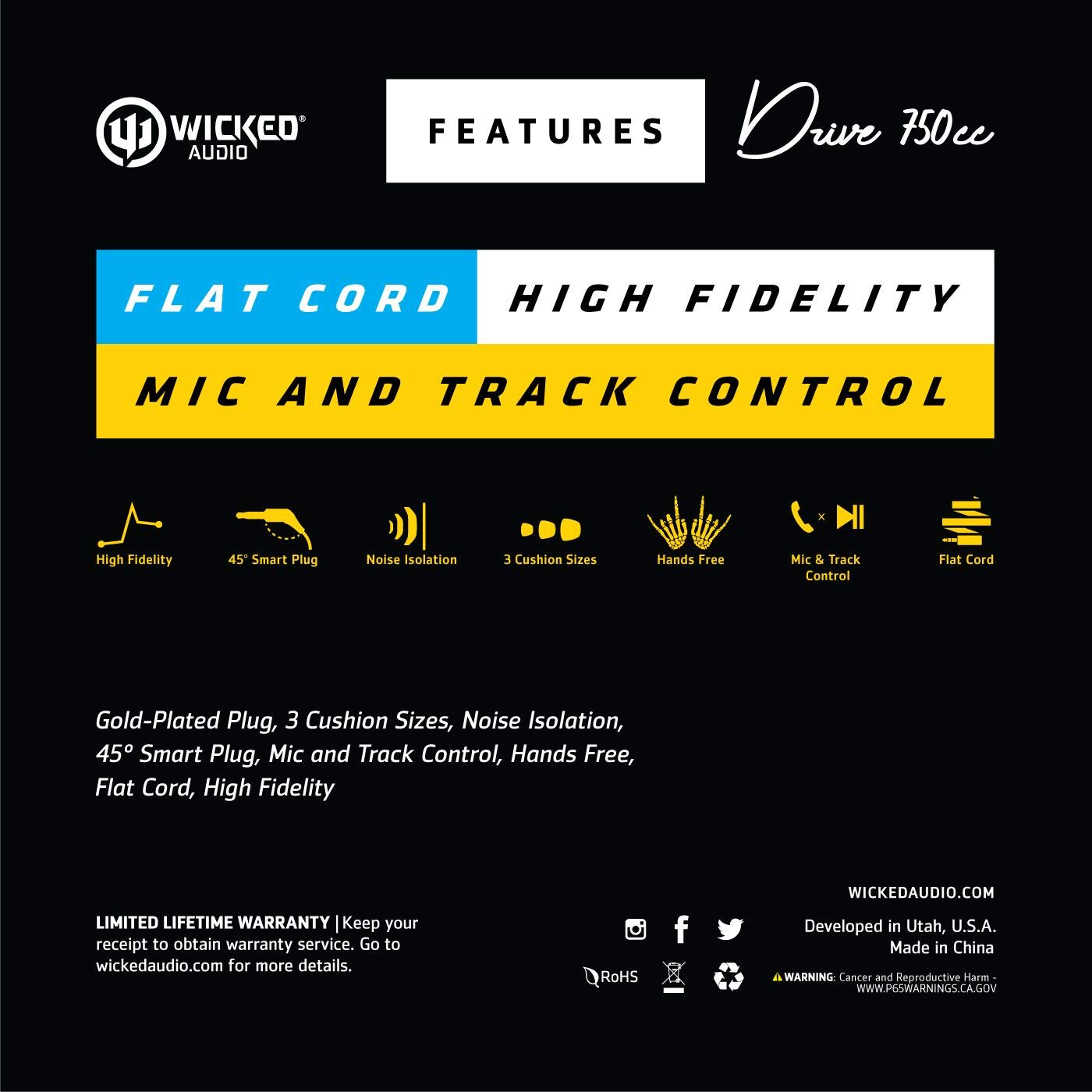 Wicked Audio Drive 750cc Earbuds with Enhanced Bass