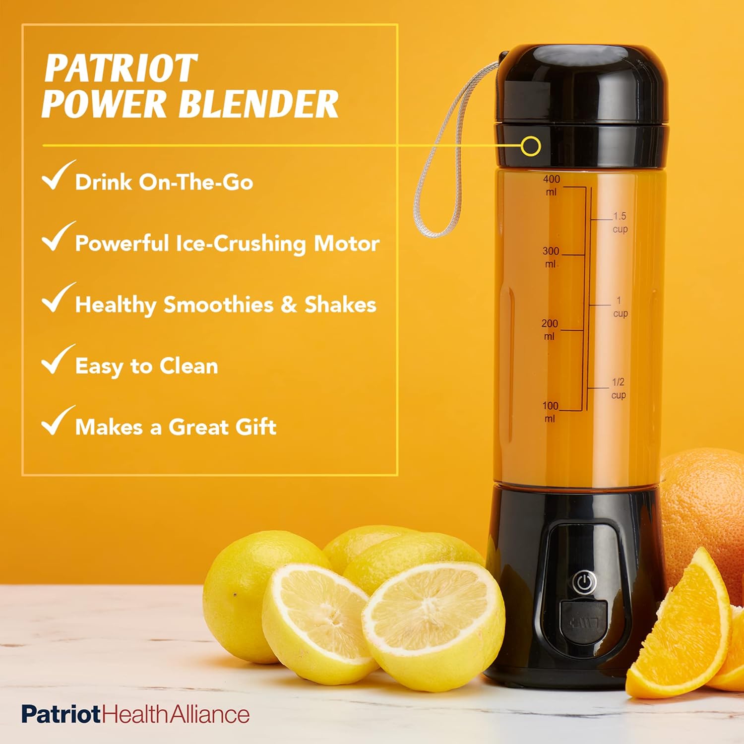 Patriot Power Blender, Portable, Cord-Free USB Rechargeable Mini Blender, Make Smoothies, Protein Shakes, Slushies for Kids & Margaritas On-The-Go, Gym, Camping