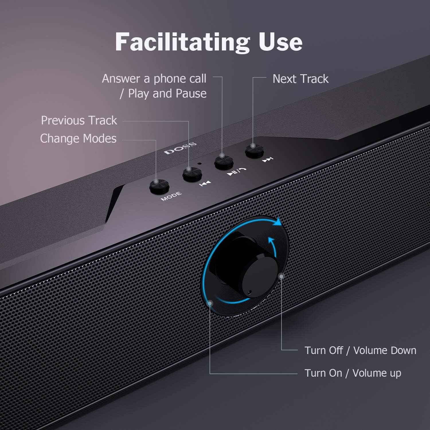 DOSS Computer Speaker, Sound bar with 16W Stereo Sound and Enhance Bass, 20 Hours Playtime, Bluetooth 5.0