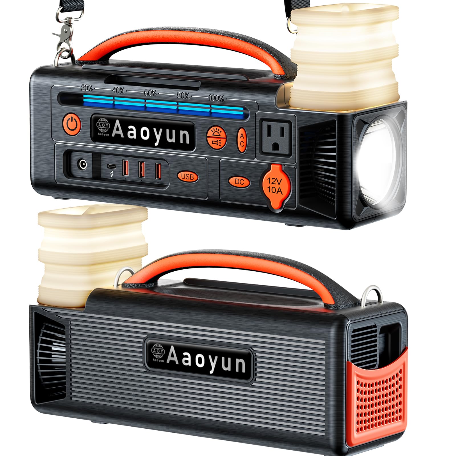 Portable Power Station 300W, 296Wh Solar Generator with 100W USB-C In/Output, Night Light & LED Flashlight, Compact Camping Battery with Strap for Outdoor CPAP Home Backup Emergency