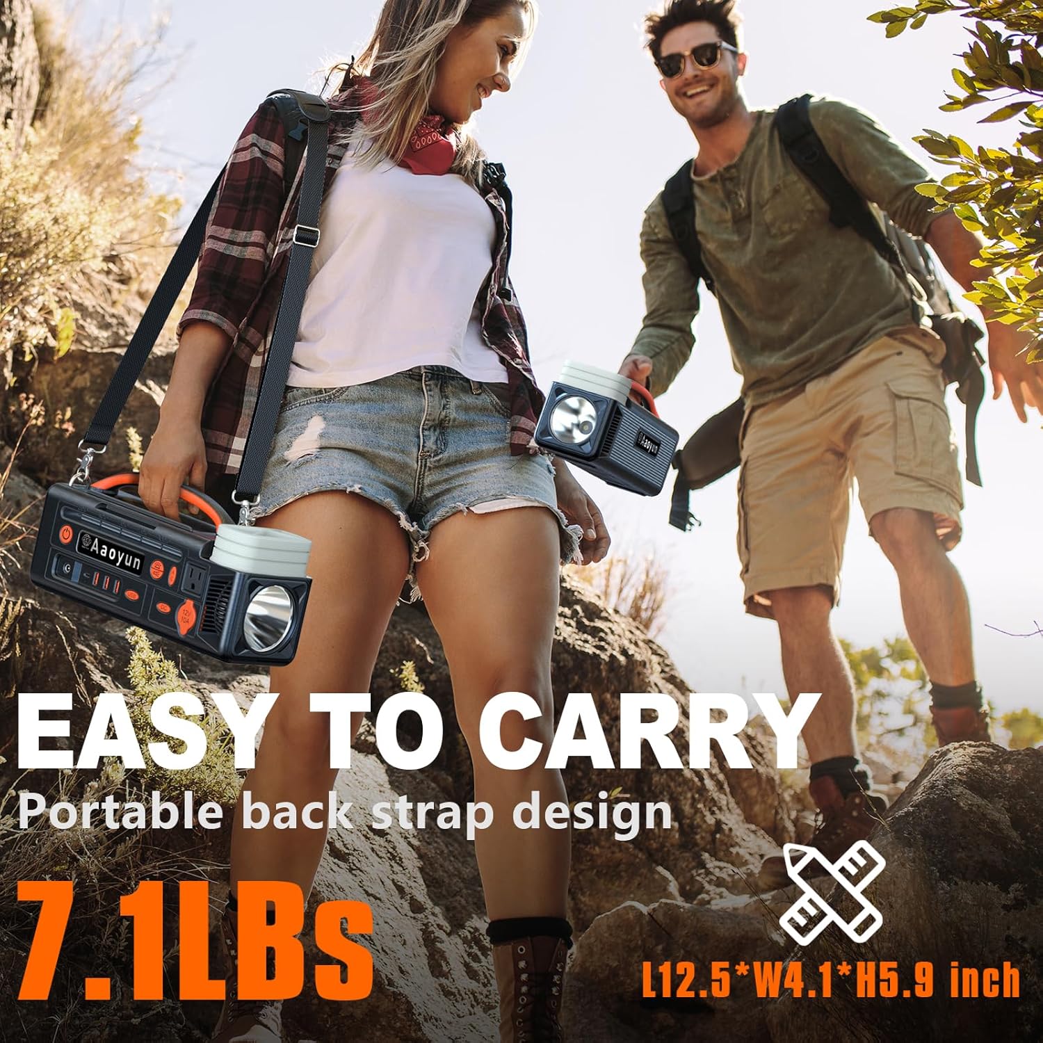 Portable Power Station 300W, 296Wh Solar Generator with 100W USB-C In/Output, Night Light & LED Flashlight, Compact Camping Battery with Strap for Outdoor CPAP Home Backup Emergency