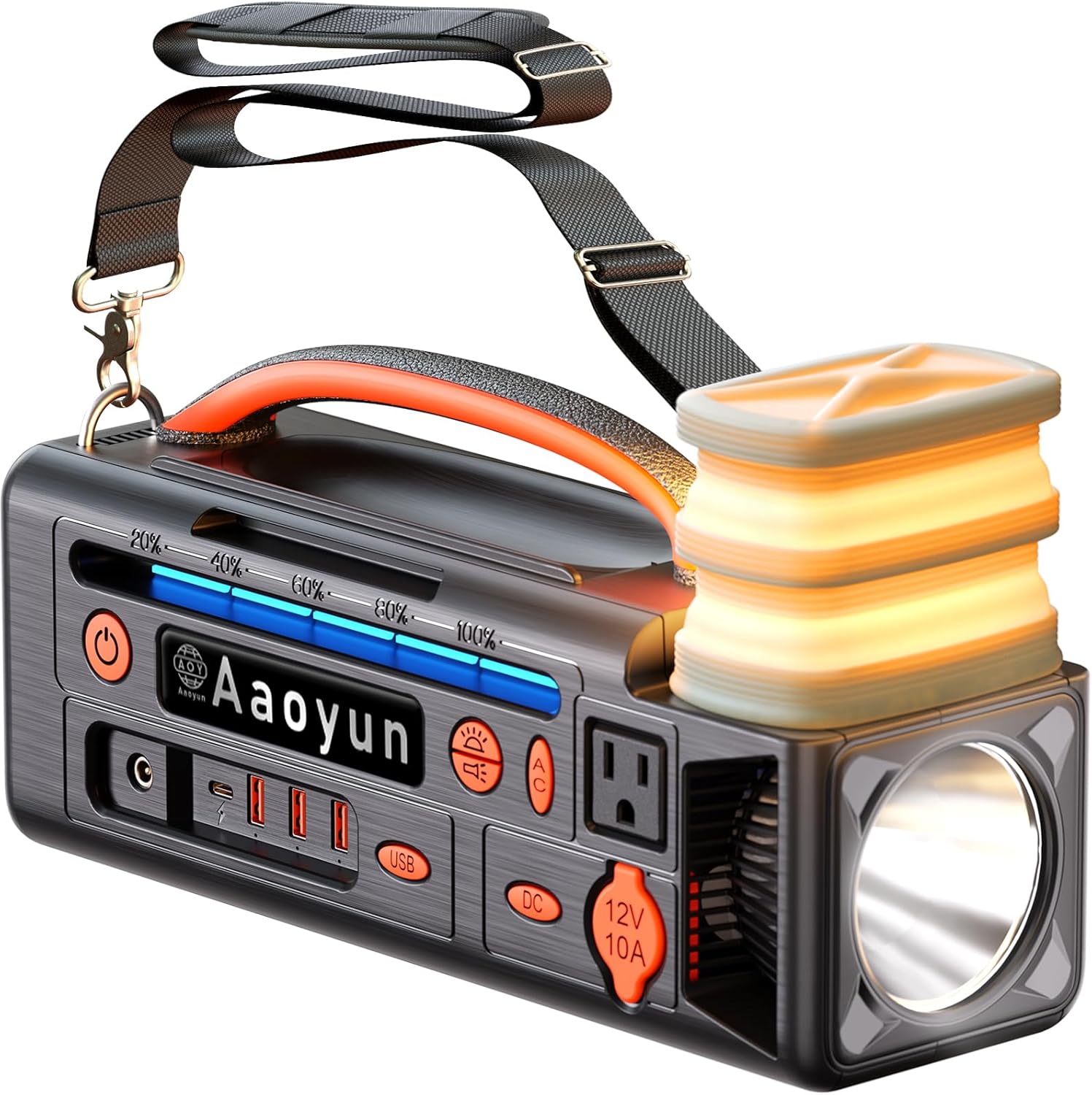 Portable Power Station 300W, 296Wh Solar Generator with 100W USB-C In/Output, Night Light & LED Flashlight, Compact Camping Battery with Strap for Outdoor CPAP Home Backup Emergency