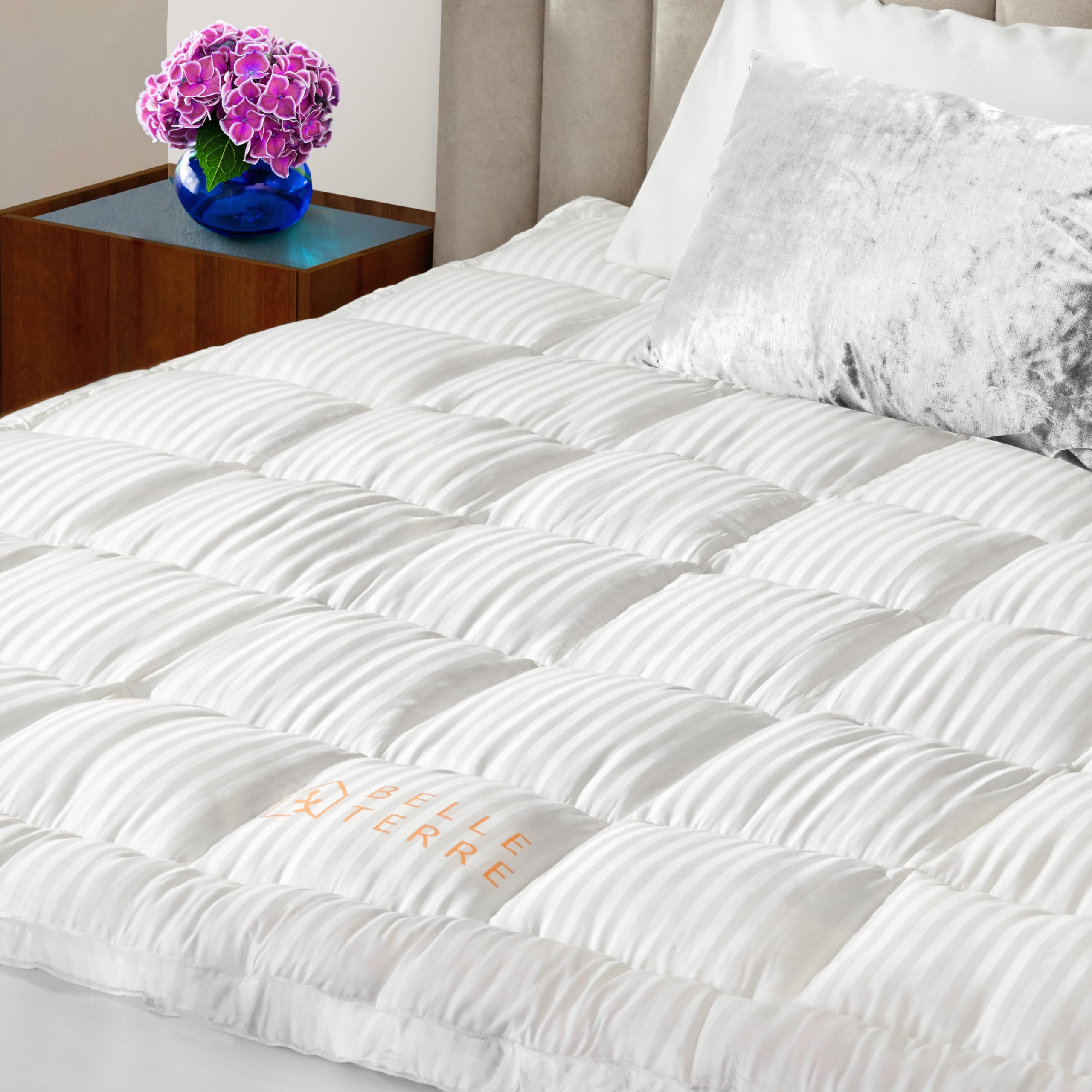 BELLE TERRE Ultra Soft & Thick Cooling Mattress Topper with Cover and Deep Pockets