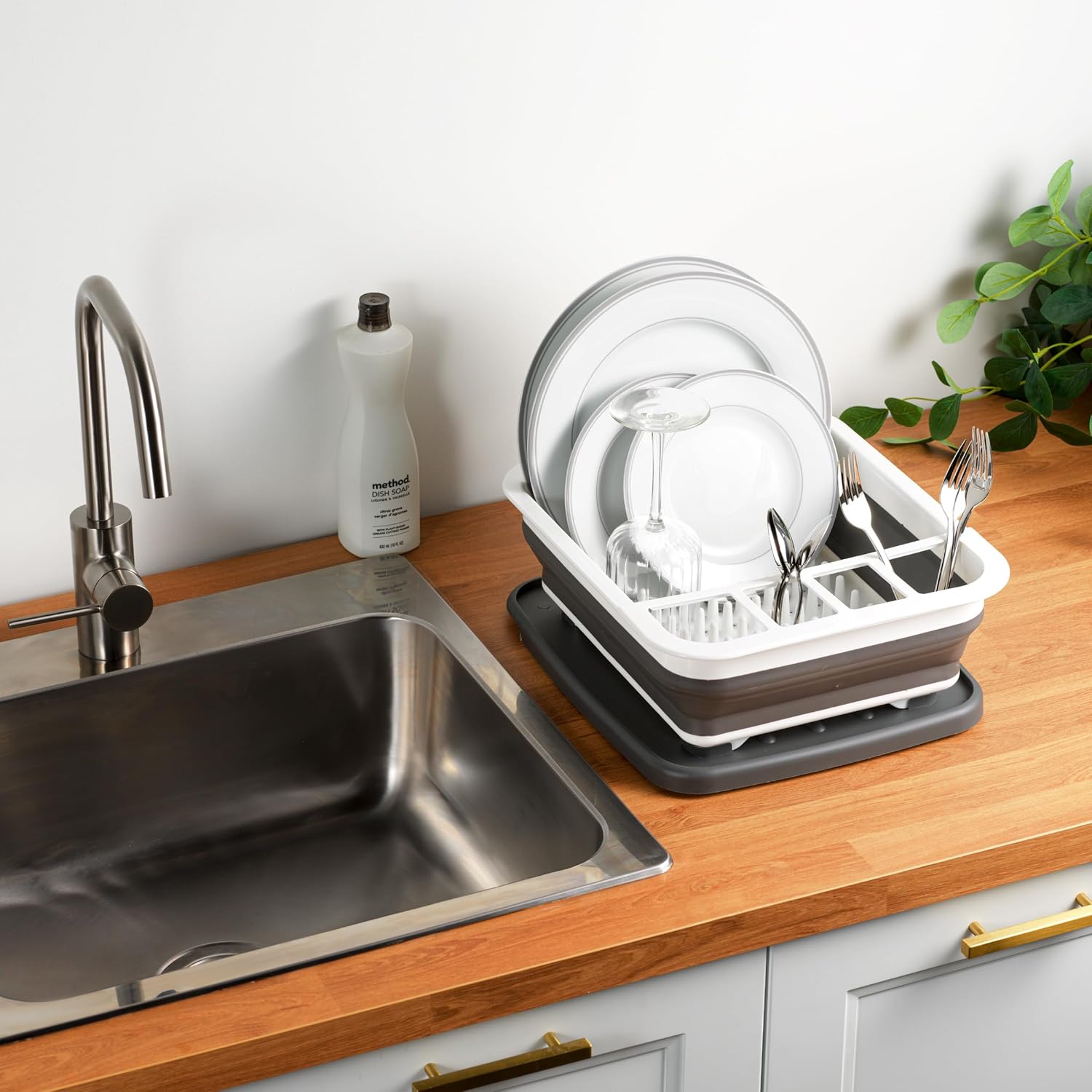 Masirs Pop-Up Collapsible Dish Drying Rack: Convenient Storage, Drains into Sink