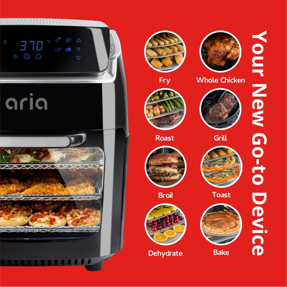 Aria Air Fryers 10qt Air Fryer Oven, Black - Touchscreen, Rotating Rotisserie, Dehydration Mode