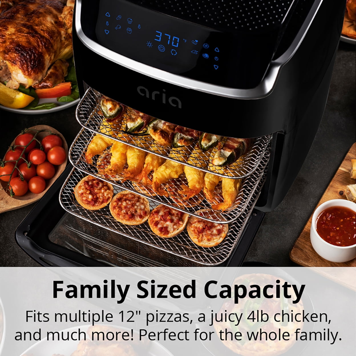 Aria Air Fryers 10qt Air Fryer Oven, Black - Touchscreen, Rotating Rotisserie, Dehydration Mode