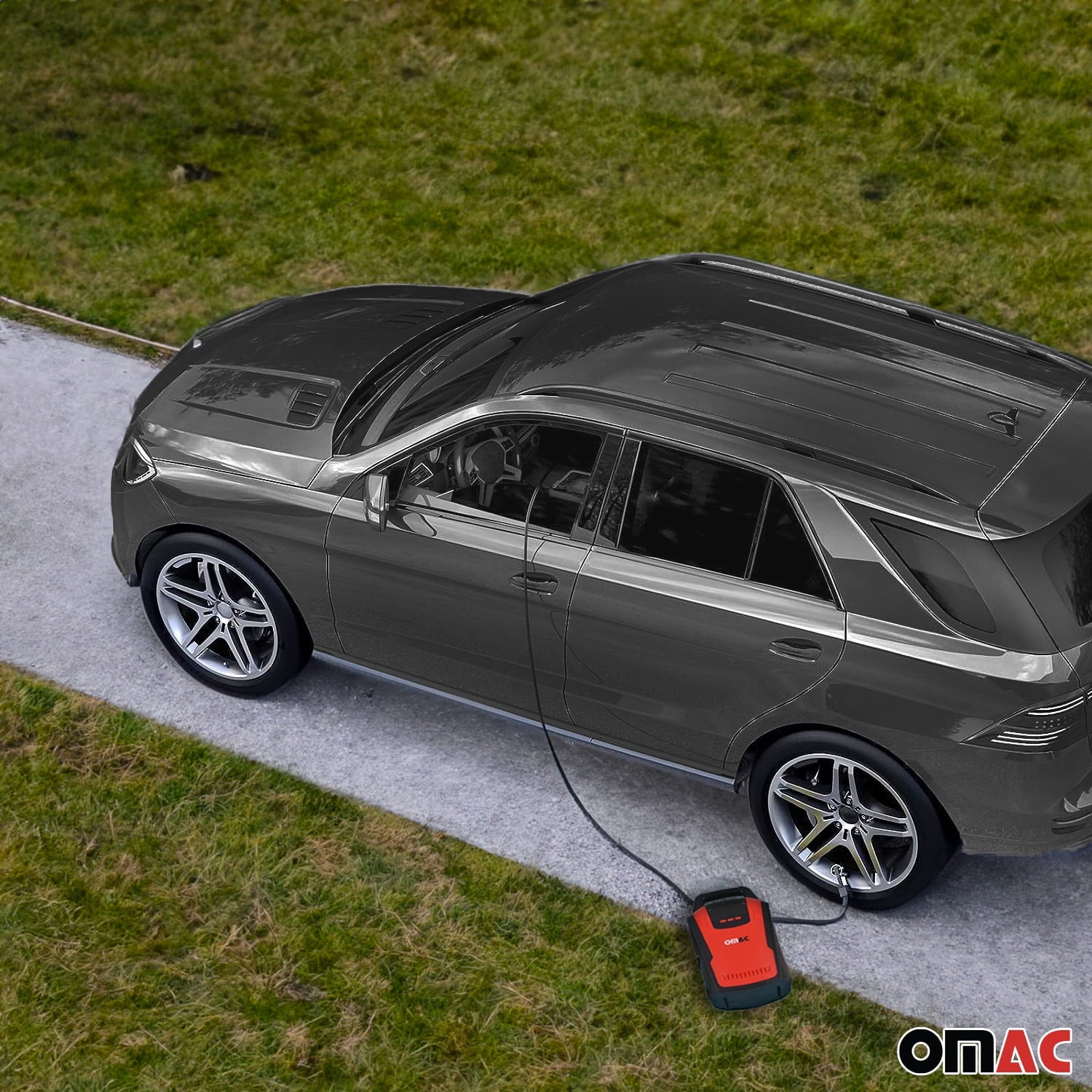 OMAC Car Tire Pump, Cigarette Lighter Tire Inflator, 12V, Portable Air Compressor, Air Pump, Digital Pressure Gauge,150PSI, LED Light, Red