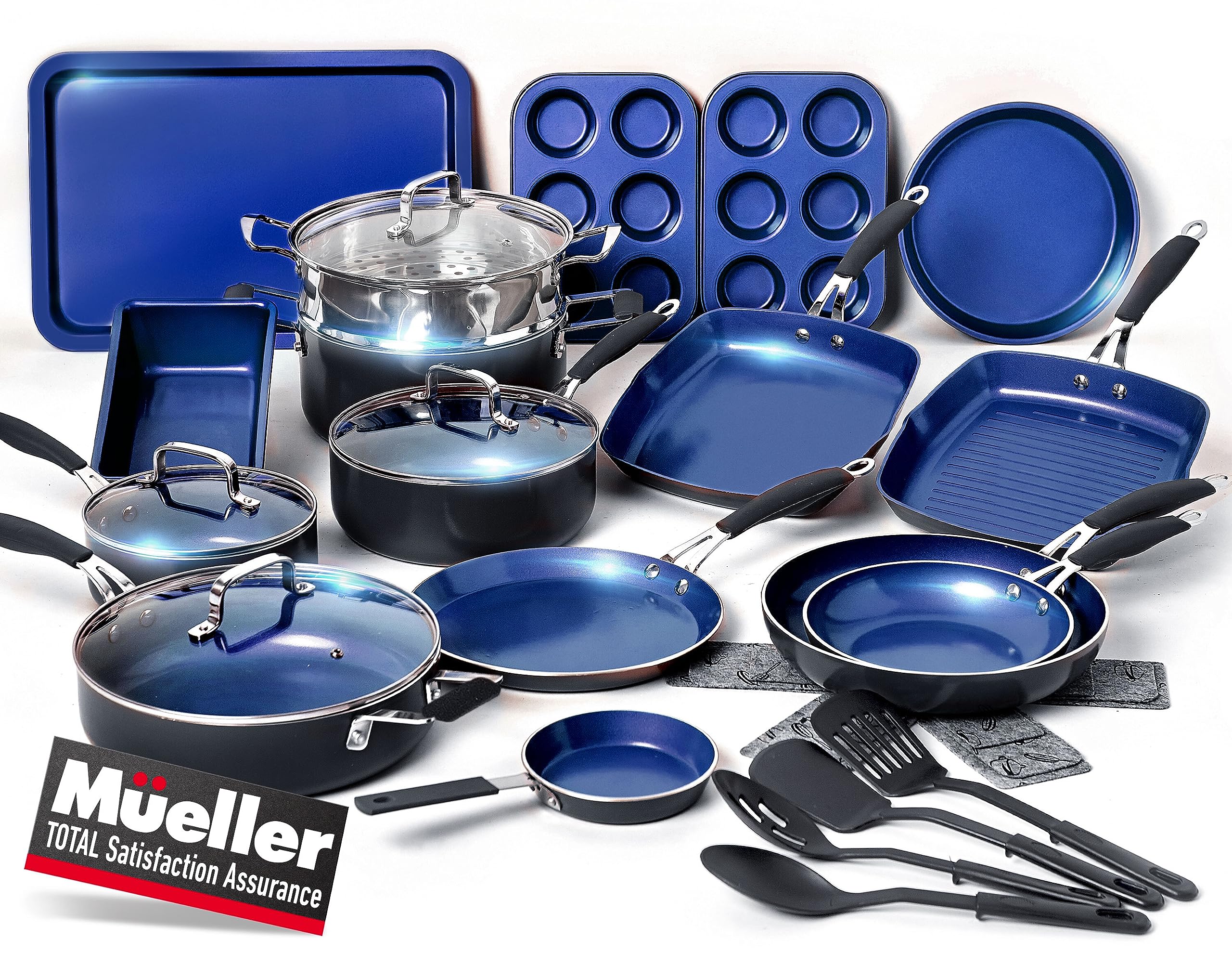 Mueller UltraClad Sapphire Aluminum Non-Stick Cookware Sets, Suitable for all Cooktops