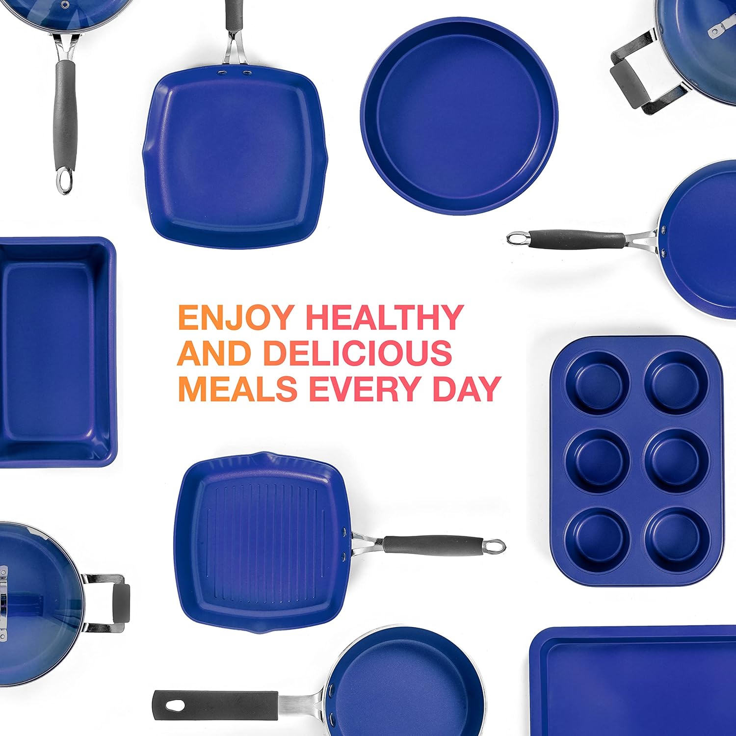 Mueller Sapphire UltraClad Kitchen Induction Pots and Pans Set Nonstick Induction Cookware Sets -24pc for Cooking Kitchen Cookware Sets, Frying Pans 24-Piece Sapphire