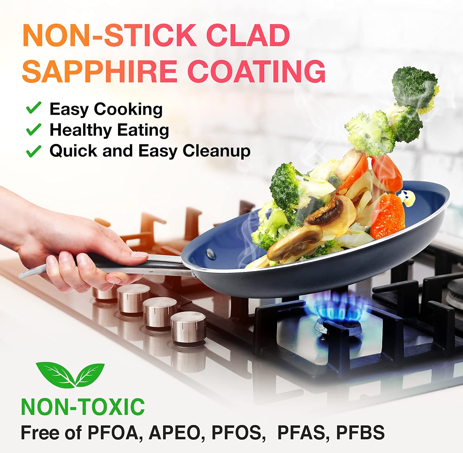 Mueller UltraClad Sapphire Aluminum Non-Stick Cookware Sets, Suitable for all Cooktops