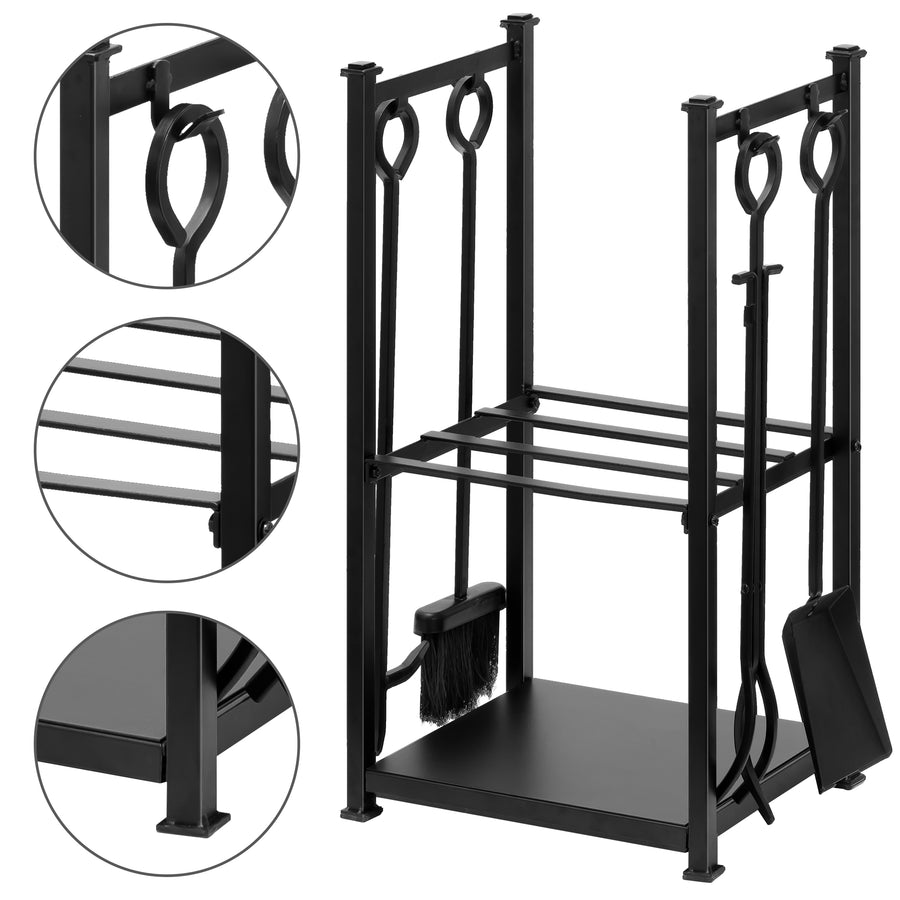Amagabeli Fireplace Log Rack with 4 Tools Indoor Outdoor Firewood Holders