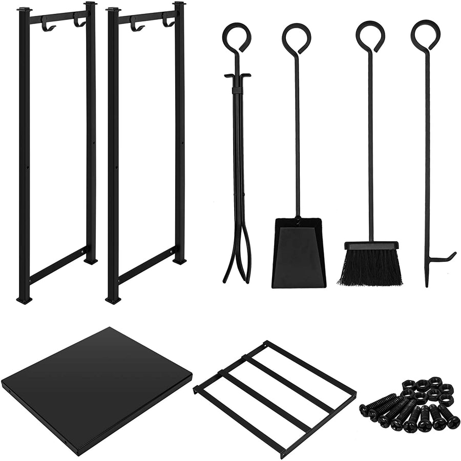 Amagabeli Fireplace Log Rack with 4 Tools Indoor Outdoor Firewood Holders