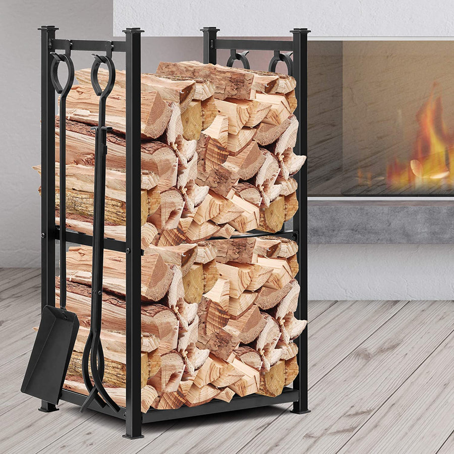 Amagabeli Fireplace Log Rack with 4 Tools Indoor Outdoor Firewood Holders