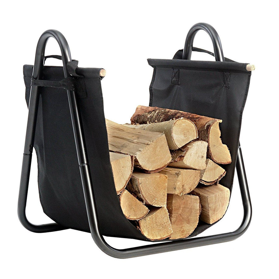 Amagabeli Fireplace Log Holder with Canvas Tote Carrier Indoor Fire Wood Rack