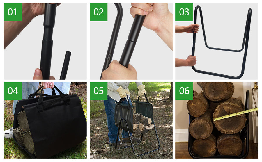 Amagabeli Fireplace Log Holder with Canvas Tote Carrier Indoor Fire Wood Rack
