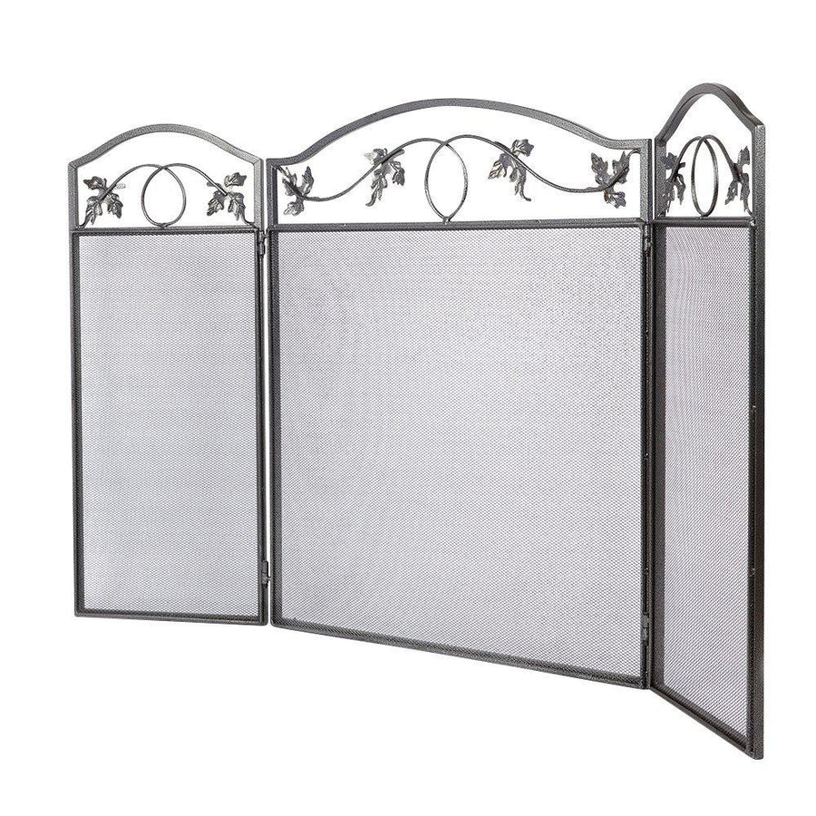 Amagabeli 3Panel Pewter Wrought Iron Fireplace Screen with Protective Mesh Solid Spark Guard
