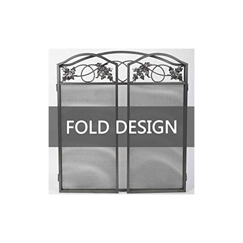 Amagabeli 3Panel Pewter Wrought Iron Fireplace Screen with Protective Mesh Solid Spark Guard
