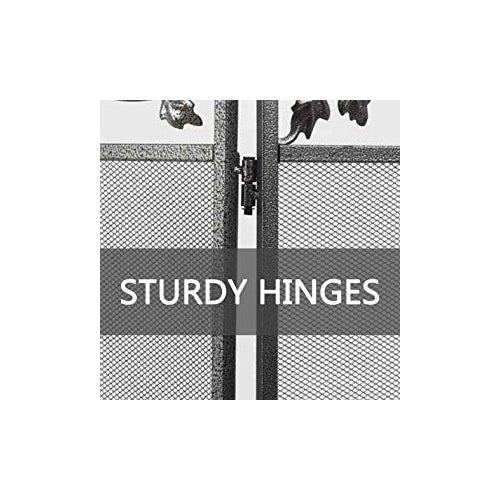 Amagabeli 3Panel Pewter Wrought Iron Fireplace Screen with Protective Mesh Solid Spark Guard