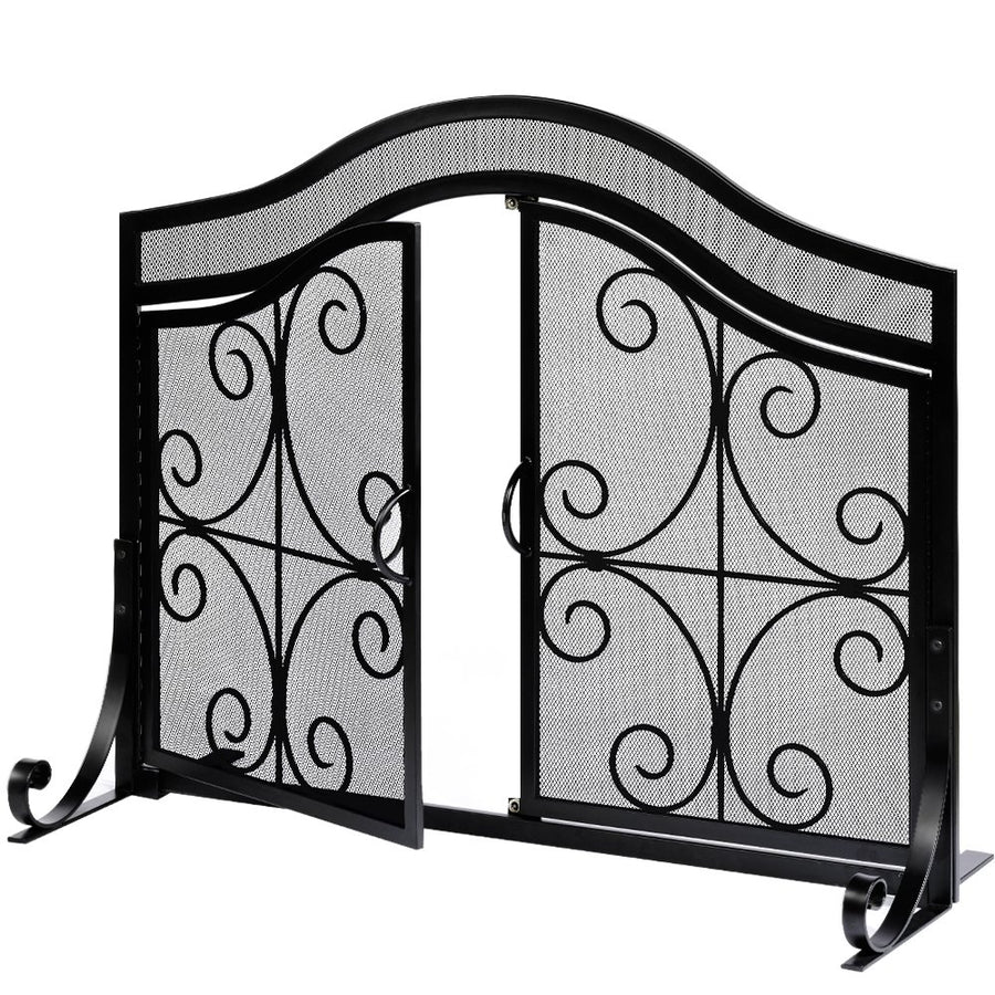 Amagabeli Fireplace Screen with Doors Large Flat Spark Guard with Protective Mesh