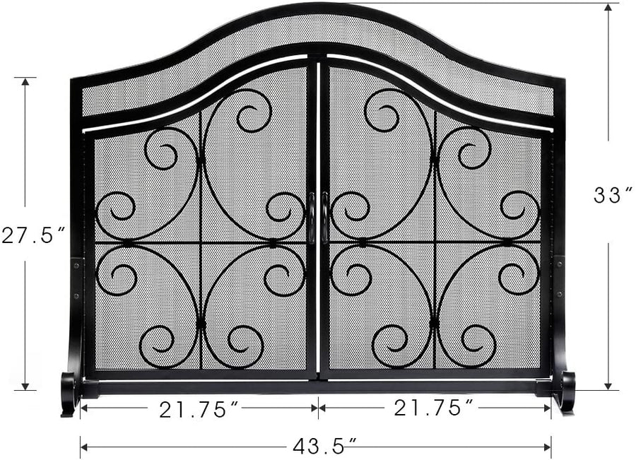 Amagabeli Fireplace Screen with Doors Large Flat Spark Guard with Protective Mesh