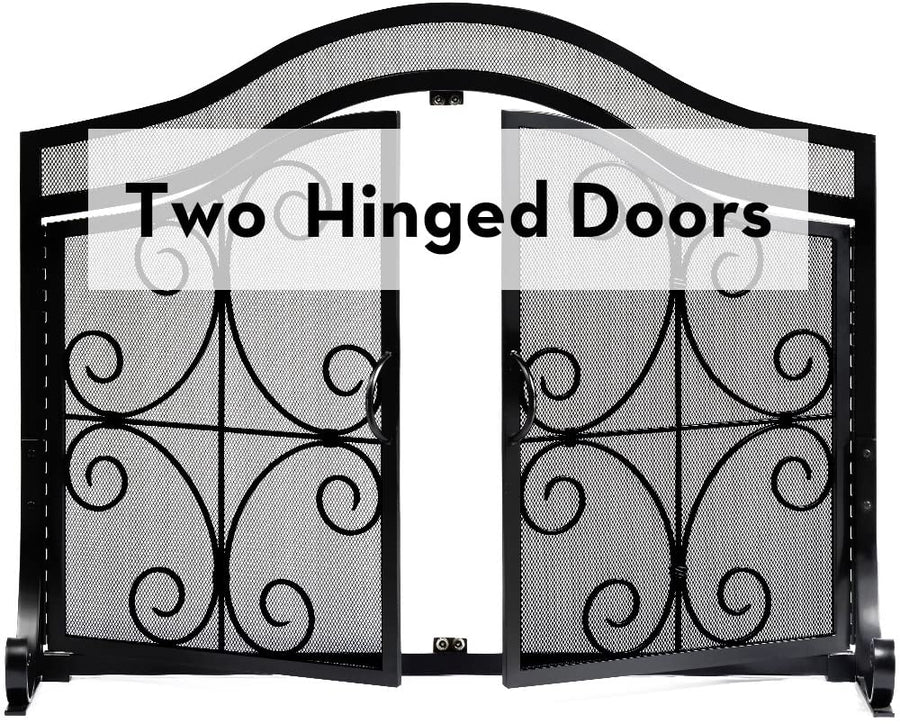 Amagabeli Fireplace Screen with Doors Large Flat Spark Guard with Protective Mesh