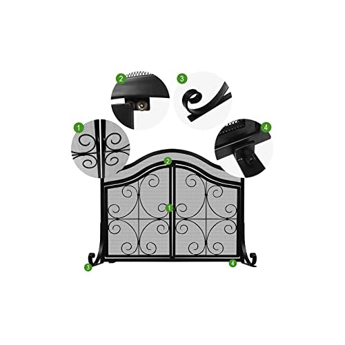 Amagabeli Fireplace Screen with Doors Large Flat Spark Guard with Protective Mesh