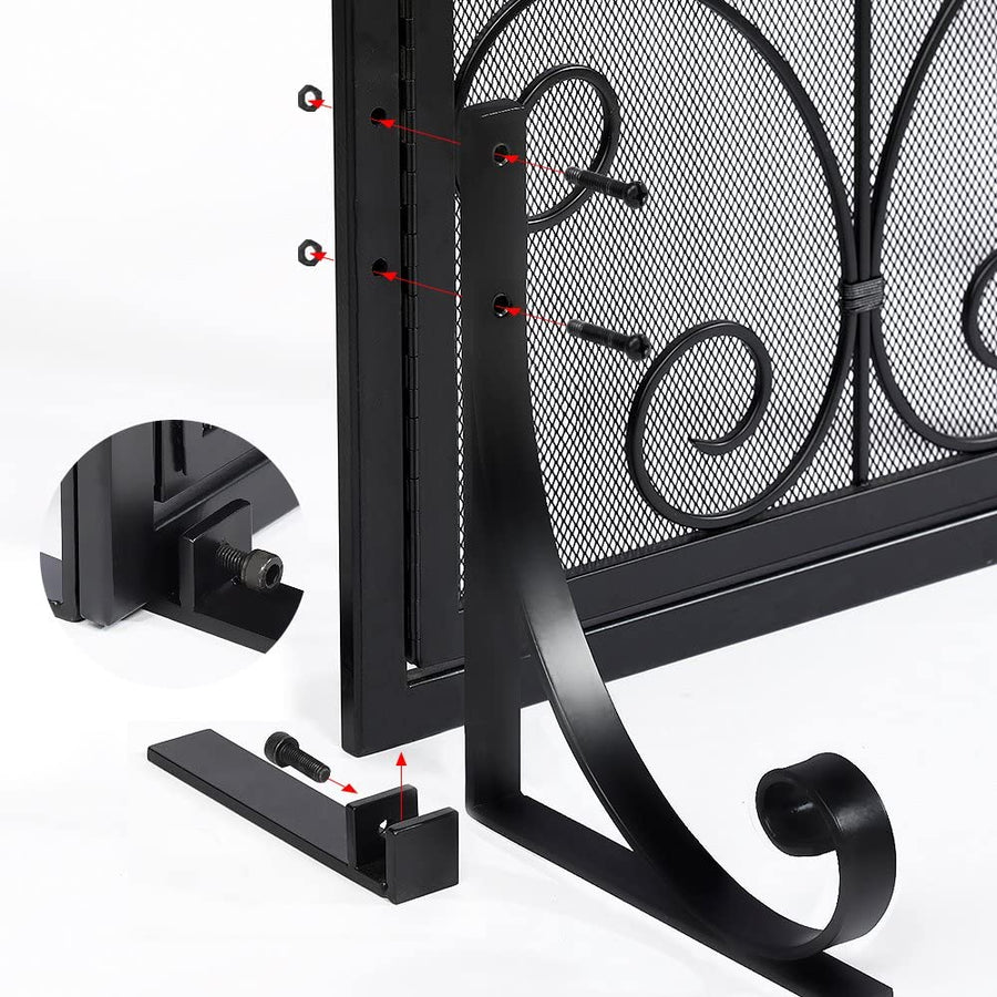 Amagabeli Fireplace Screen with Doors Large Flat Spark Guard with Protective Mesh