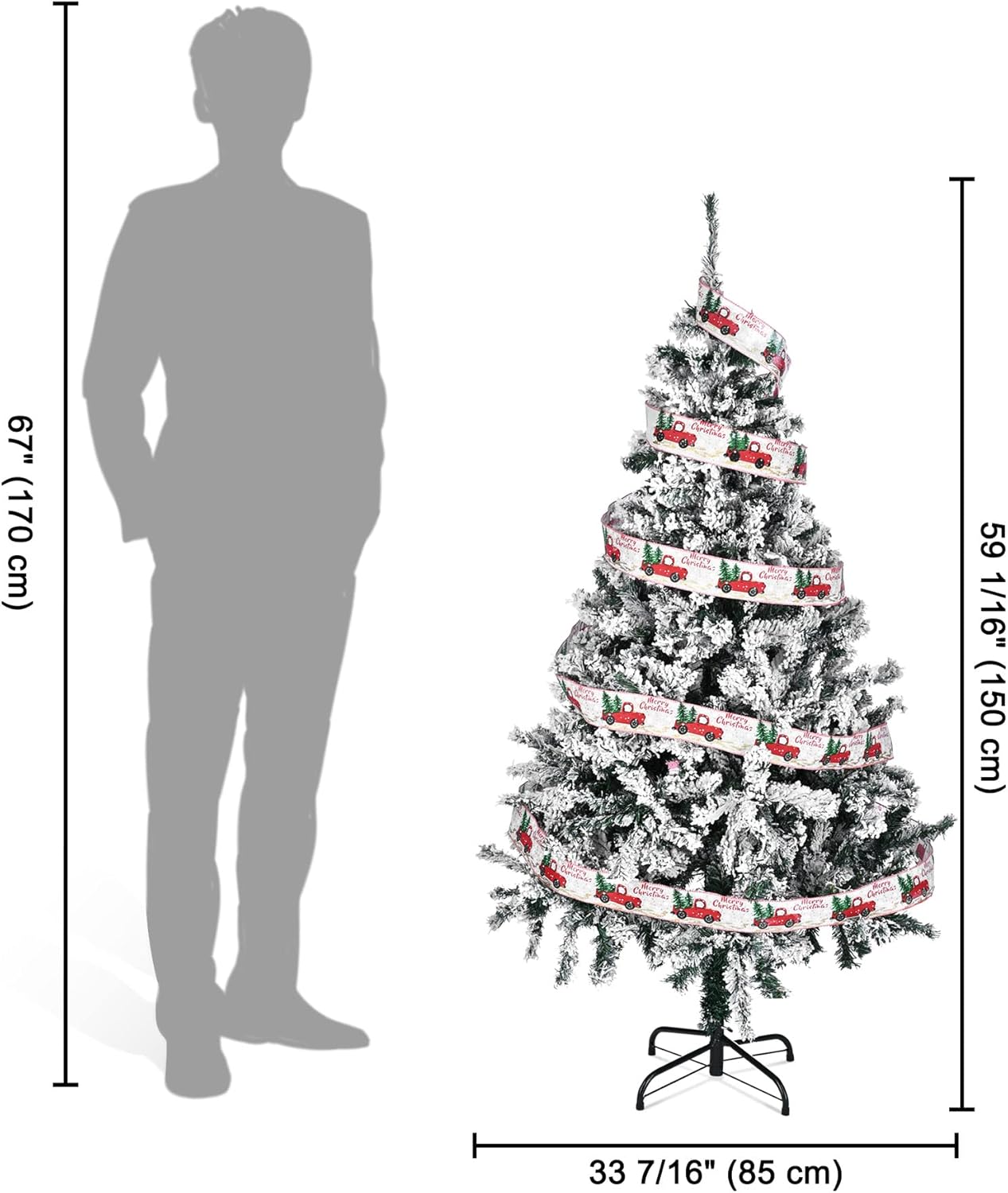 Yescom 5ft White Flocked Artificial Christmas Tree – Hinged Foldable Pine with 518 Branch Tips for Holiday, Party, Office & Home Décor