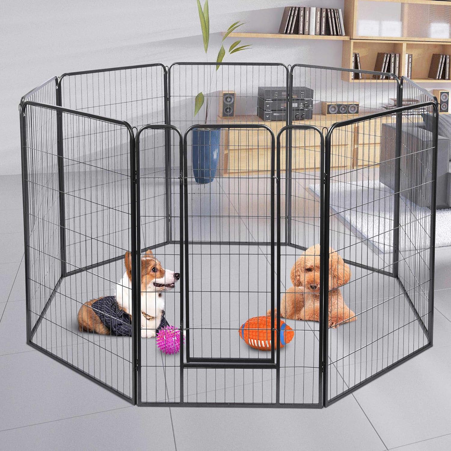 Yescom Heavy-Duty 8-Panel 47" Dog Playpen Fence with Door – Outdoor Pet Kennel for Medium & Large Breeds