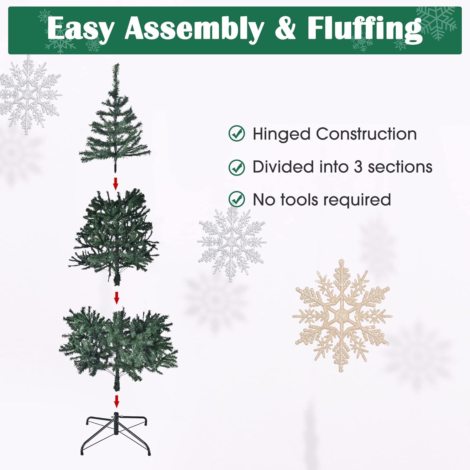 Yescom 6Ft Christmas Tree Artificial Pine Tree, Green Xmas Tree, Foldable Hinged, 670 Branch Tips