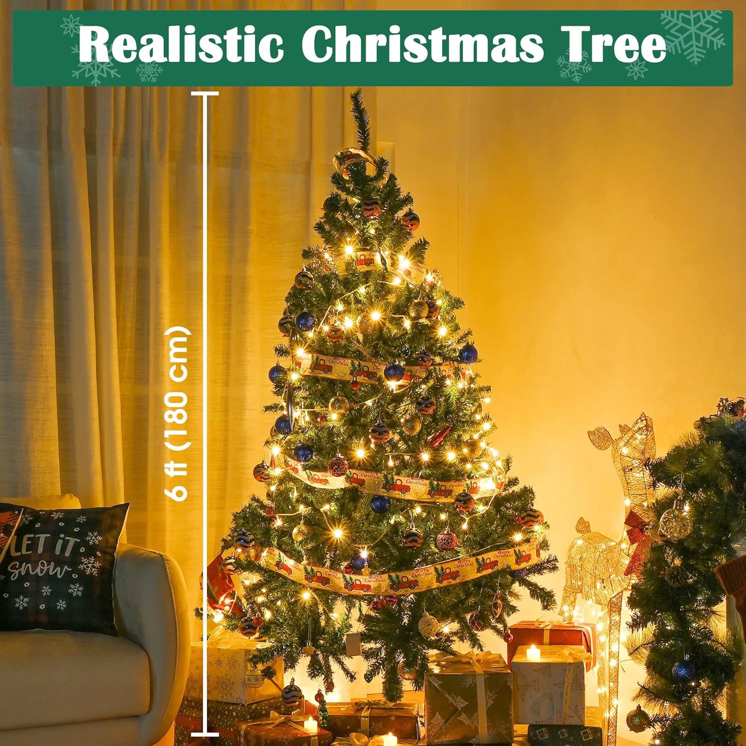 Yescom 6Ft Christmas Tree Artificial Pine Tree, Green Xmas Tree, Foldable Hinged, 670 Branch Tips