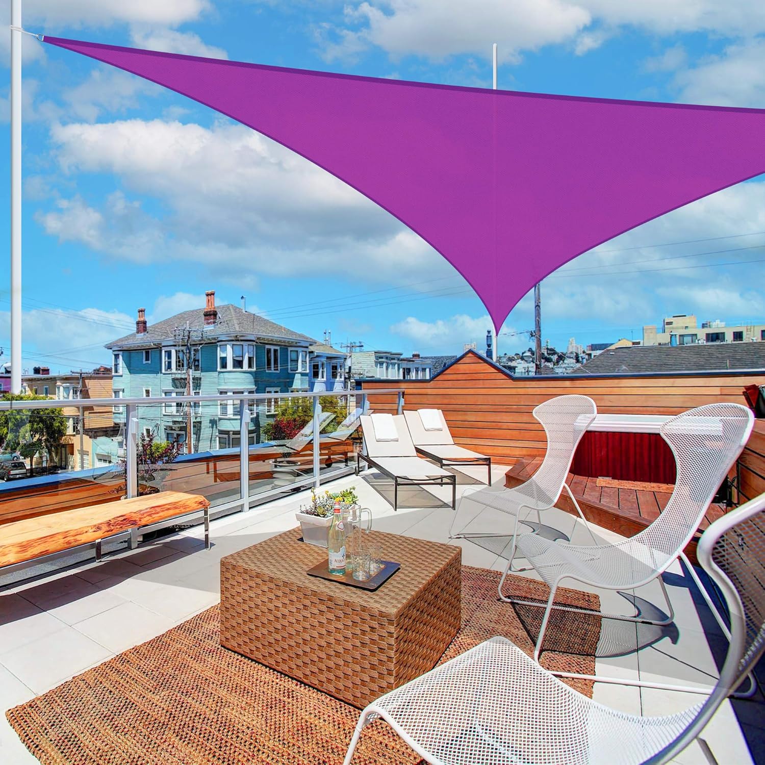 Triangle Sun Shade Sail Fuchsia 97% UV Block Commercial Events Carpark Swimming Pool Camping Beach Picnic Playground Outdoor Building Canopy, Fuchsia (25''x25''x25'')