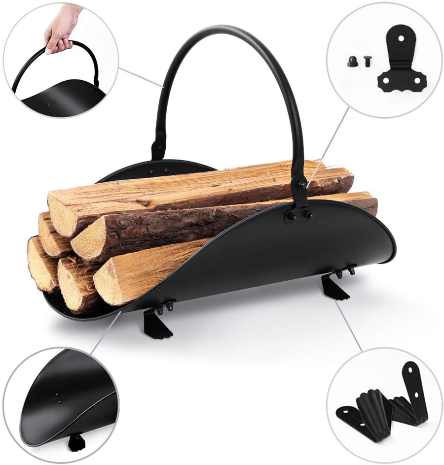 Amagabeli Indoor Black Fireplace Log Holder