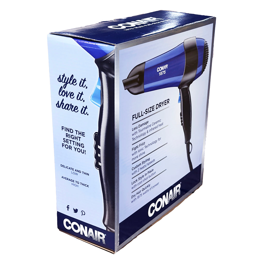 Conair 1875 Watt Turbo Hair Dryer, Blue/Black