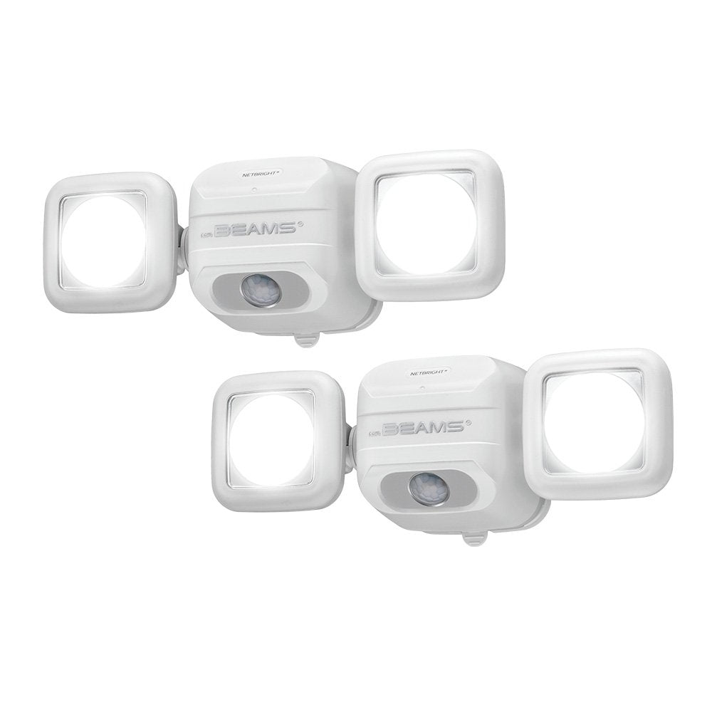 Mr Beams MBN3000 NetBright 500 Lumen High Performance Wireless Battery Powered Motion Sensing LED Dual Head Security Spotlight (2 Pack), White
