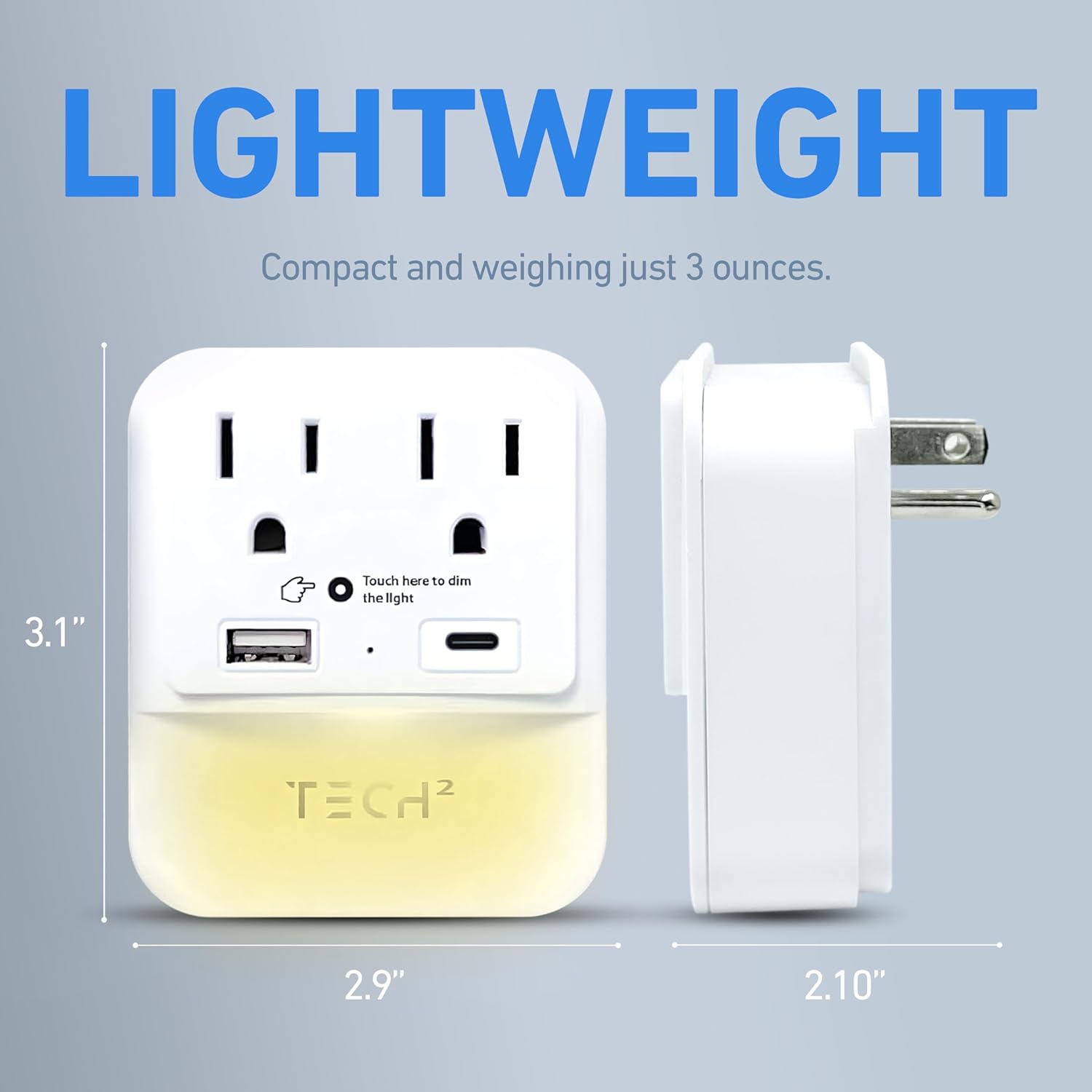 Multi Plug Wall Outlet Surge Protector with USB-C, USB-A, Night Light & 2 Outlets