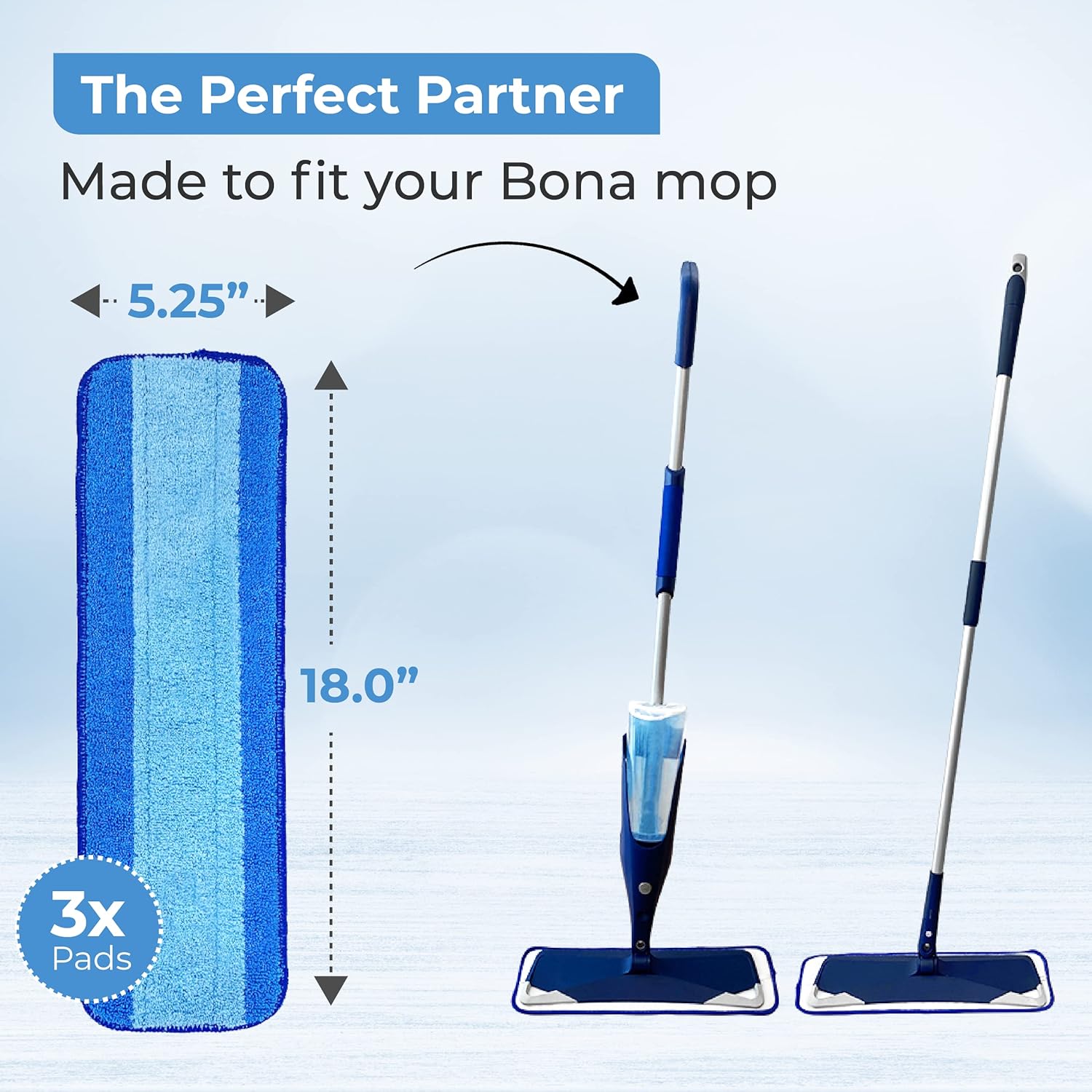 Turbo Mops Mop Pads for Bona - Microfiber Reusable Mop Floor Pad Replacement for Bona Hardwood Floor Cleaner (6 Pack)