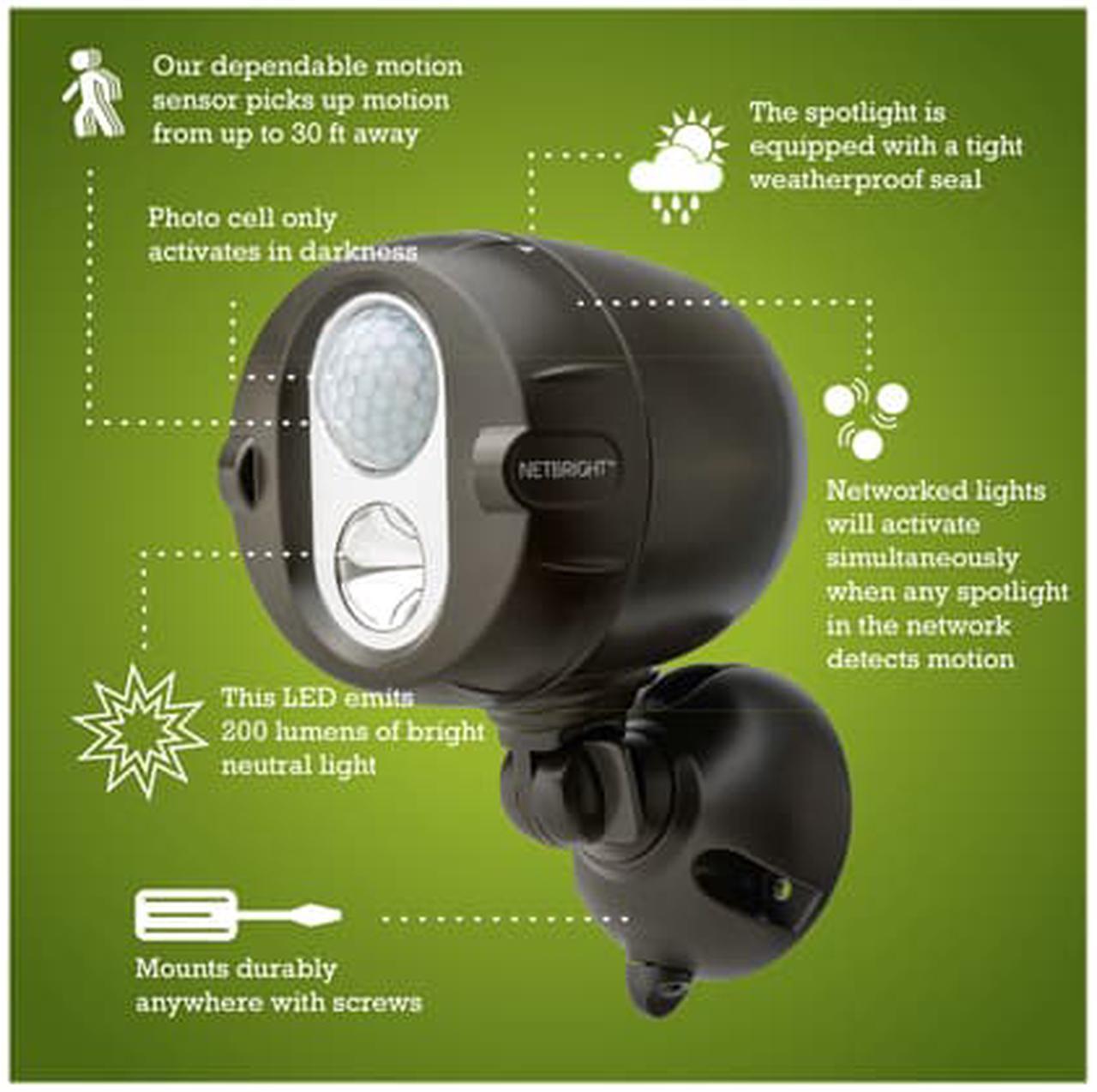 Mr Beams MBN352 Wireless Motion Sensing 200 Lumen LED NetBright Networked Spotlights, Brown, 4-Pack