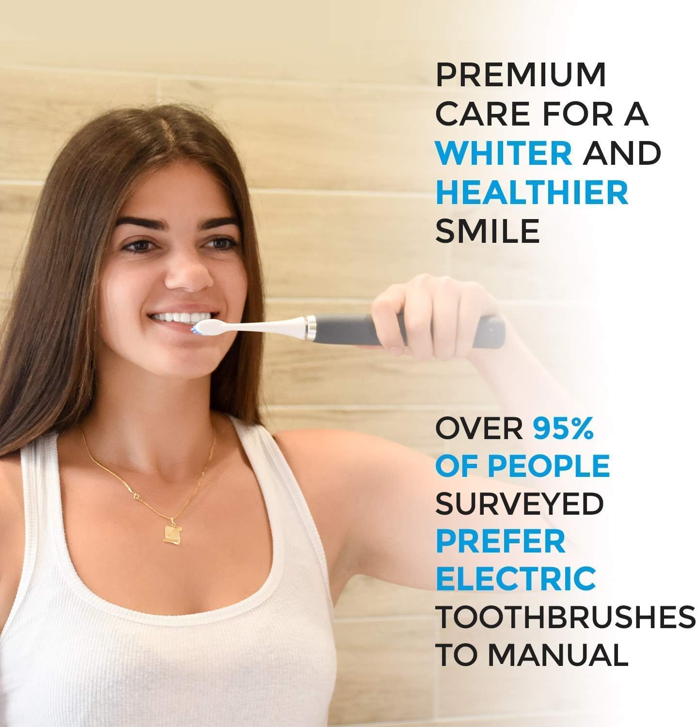 Mueller Sonic Rechargeable Electric Toothbrush with CrossClean Technology, 5 Modes, IPX7 Fully Waterproof, Built-in Auto Timer, 3D Cleaning Action, Grey