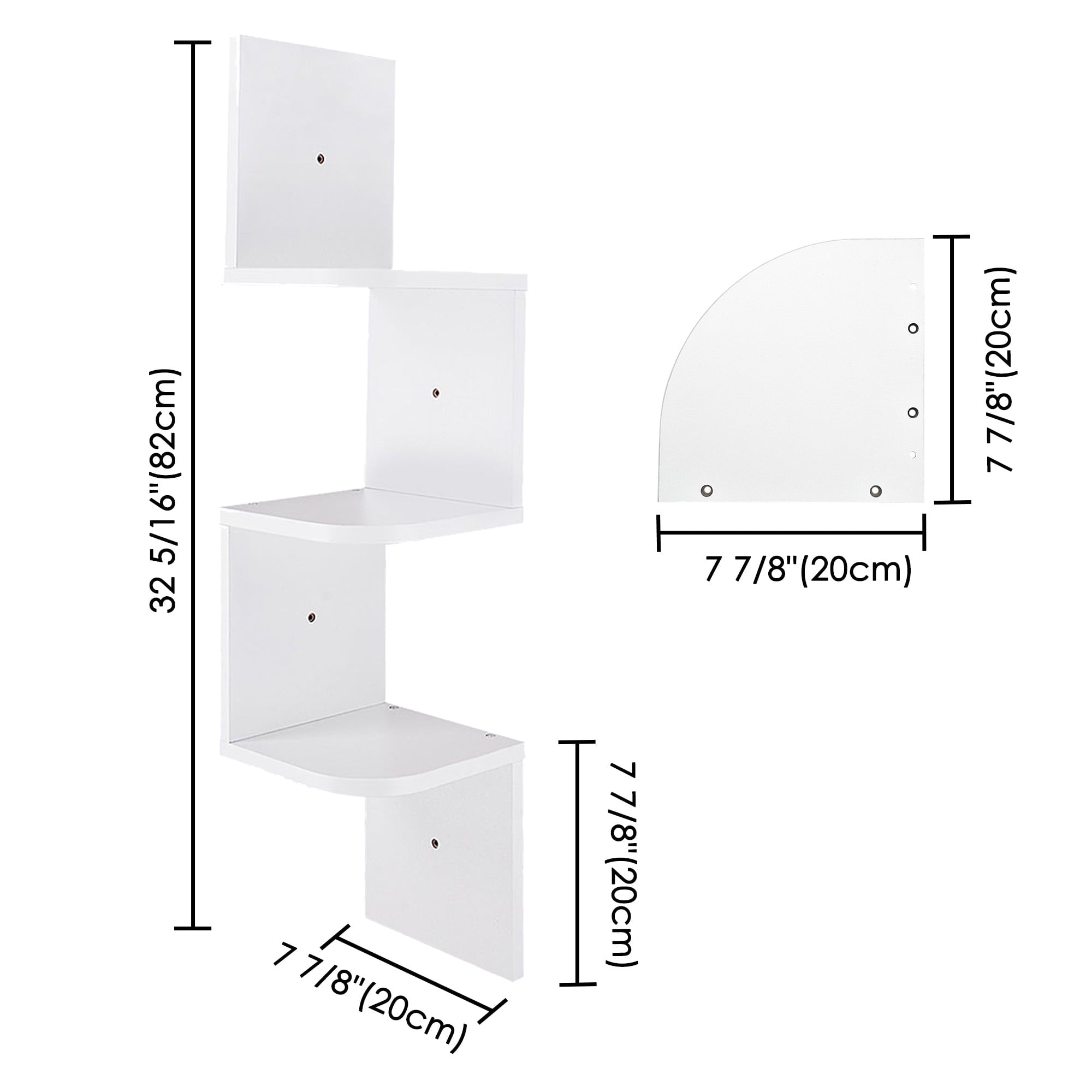 Yescom 3 Tiers Zig Zag Floating Wall Mount Corner Shelf Wooden Display Shelves Storage Organizer with Gradienter White