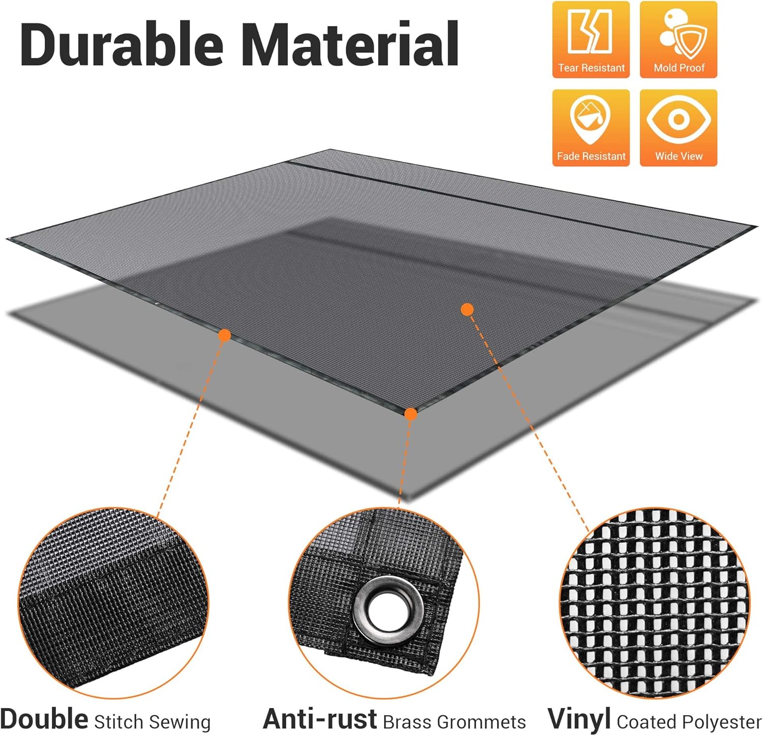 Yescom 6'x15' RV Awning Sun Shade Screen Black Mesh UV Blocker RV Awning Shade for Camping