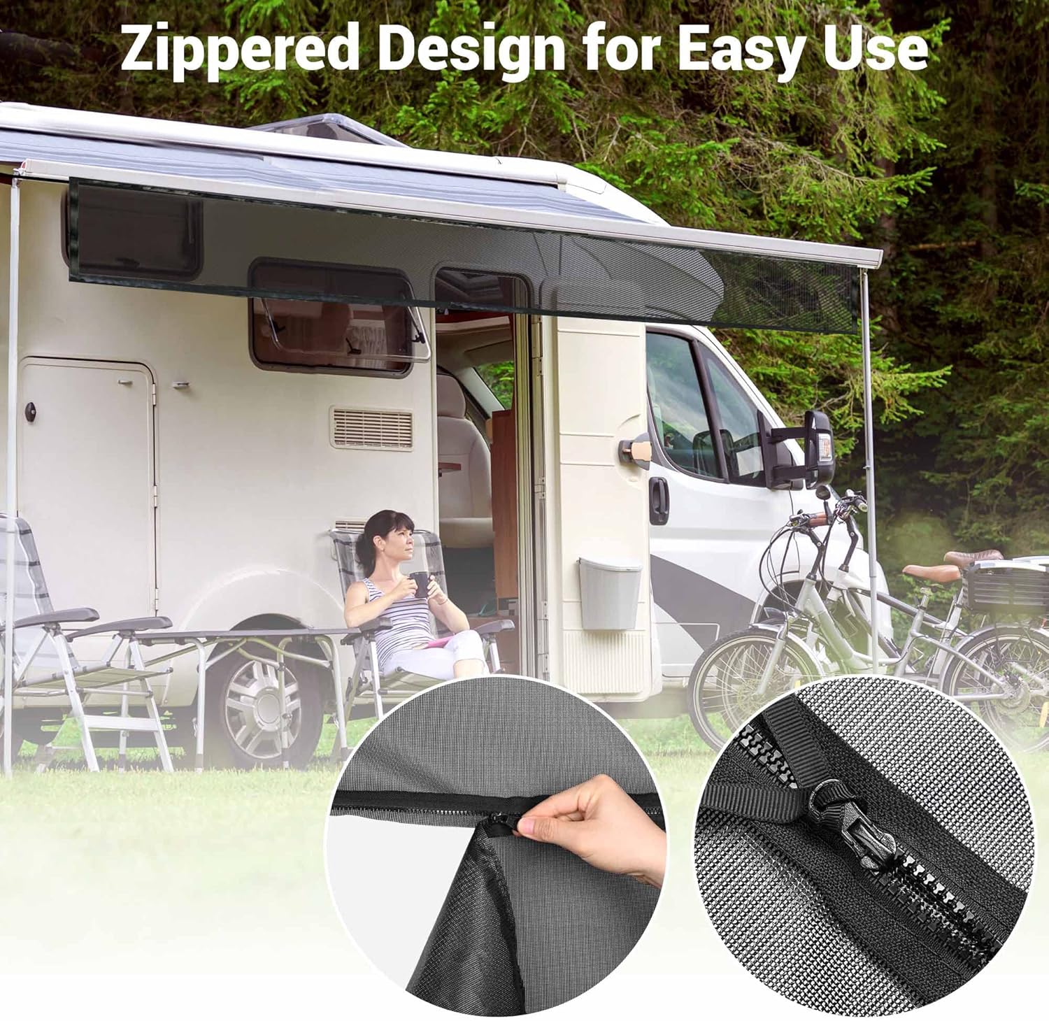 Yescom 6'x15' RV Awning Sun Shade Screen Black Mesh UV Blocker RV Awning Shade for Camping