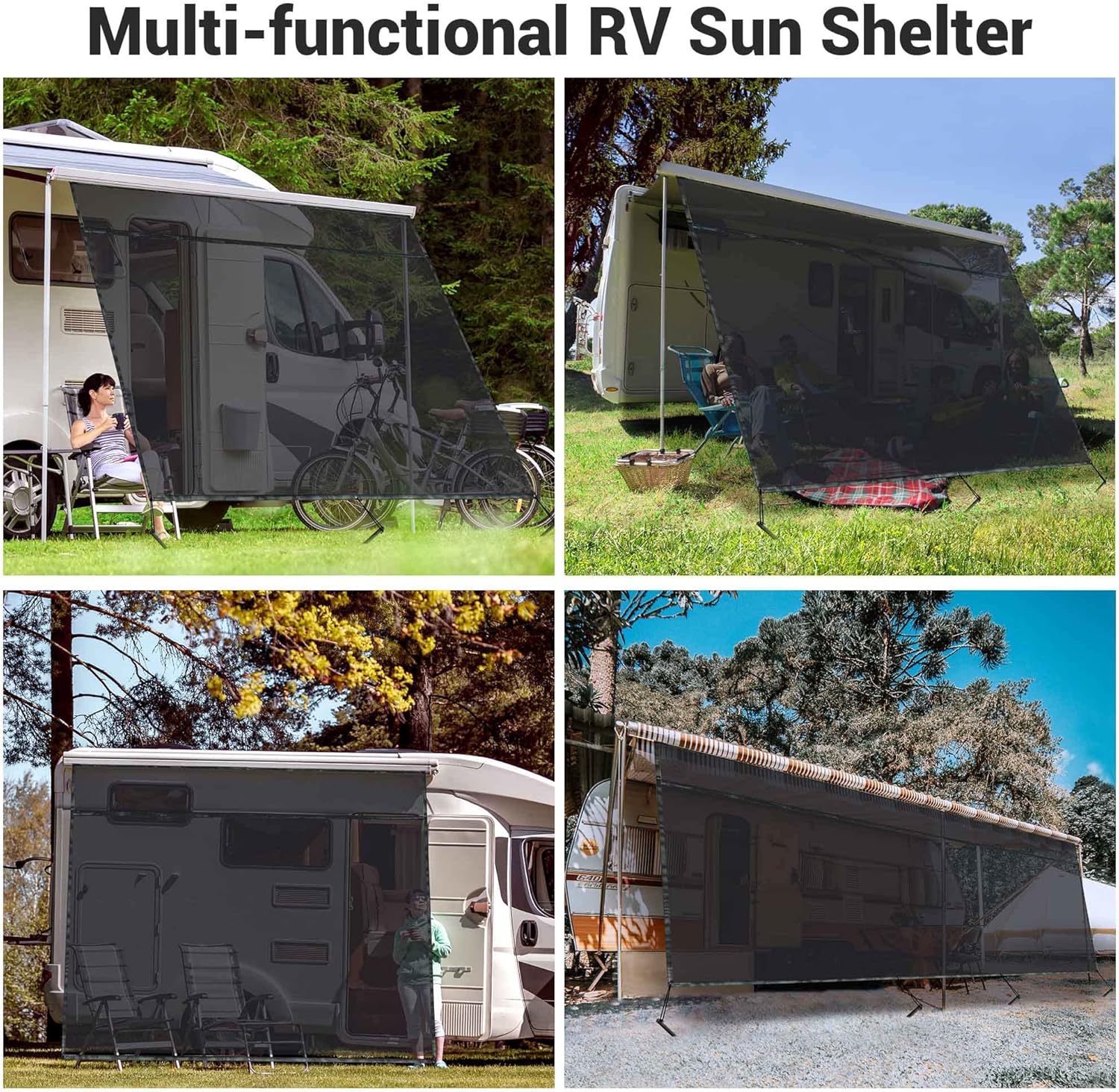 Yescom 6'x15' RV Awning Sun Shade Screen Black Mesh UV Blocker RV Awning Shade for Camping