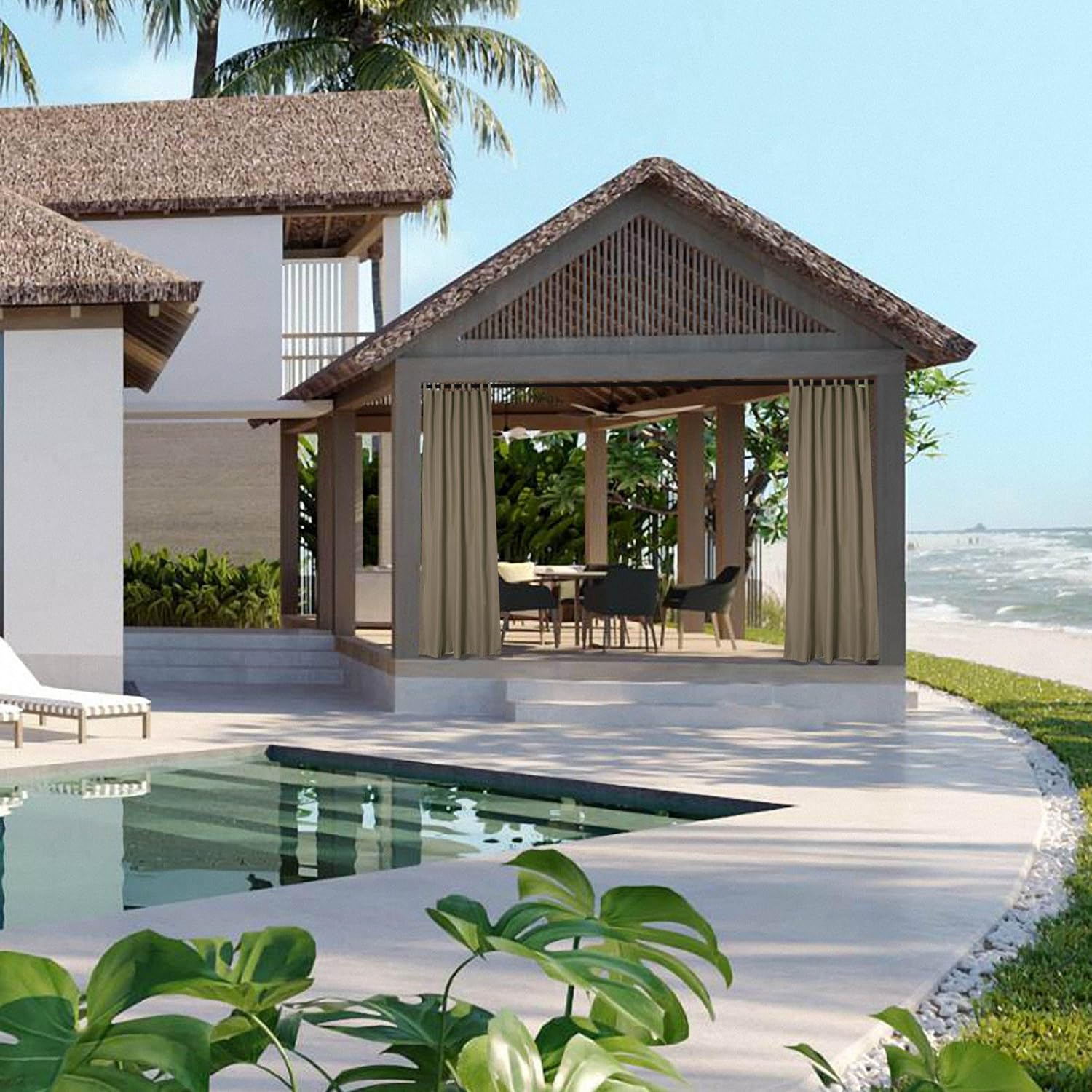 Yescom 54"x108" Outdoor Detachable Sticky Curtain Panel UV30+ Tab Top Drape Privacy for Deck, Coffee Liqueur, 54"W x 108"L (Pack of 1)