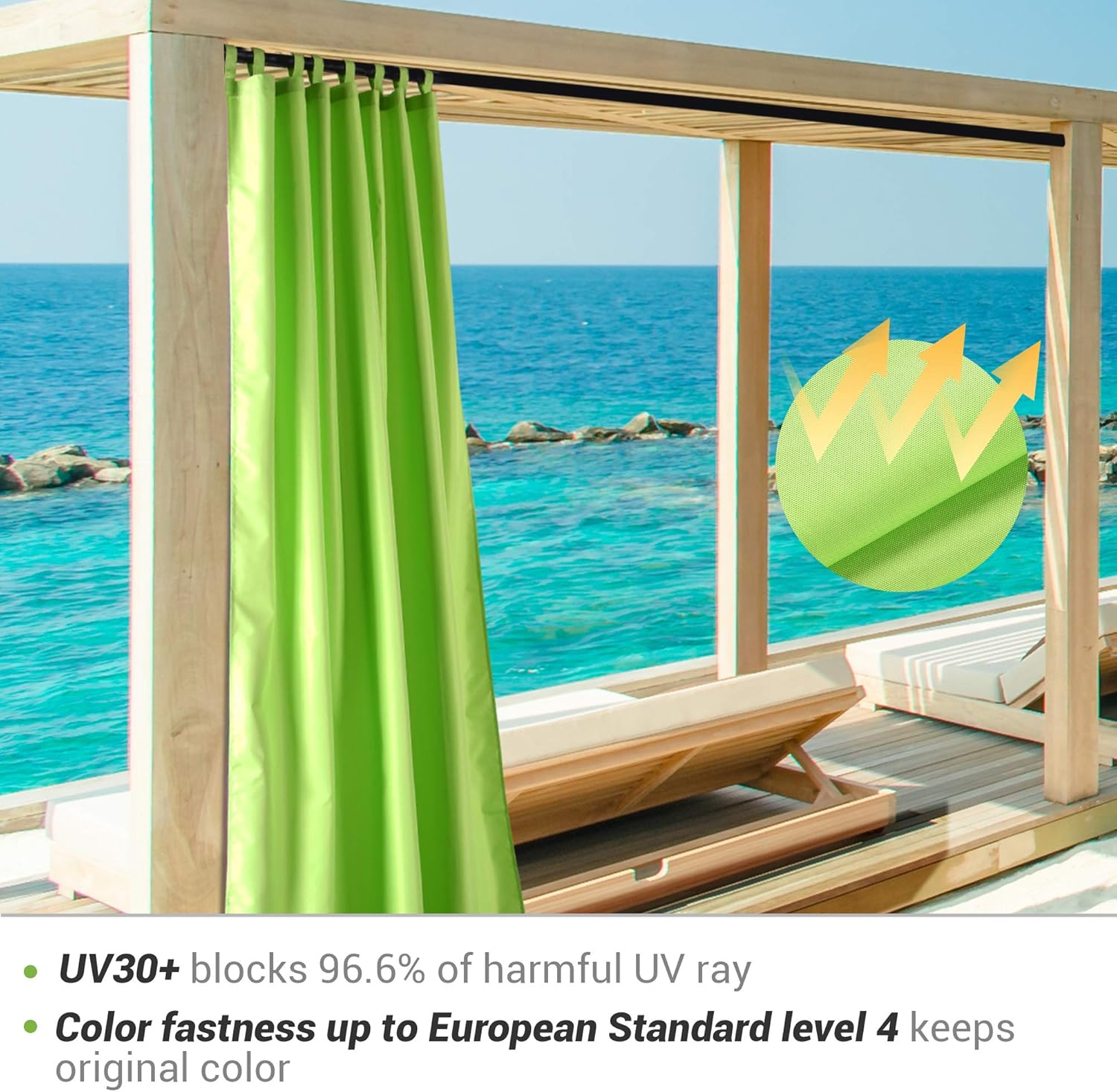 Yescom 54"x120" Outdoor Detachable Sticky Curtain Panel Tab Top Drape Privacy, Green Glow, 54"W x 120"L (Pack of 1)